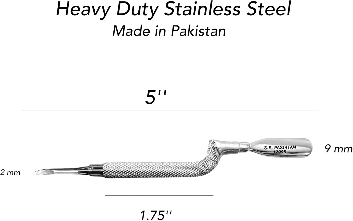 1Pc Comfort Hold Easy Grip Ergonomically Angled Curved Cuticle Pusher Tool Heavy Duty 5" Double Ended Pusher & Cleaner - Premium Pakistan Stainless Steel