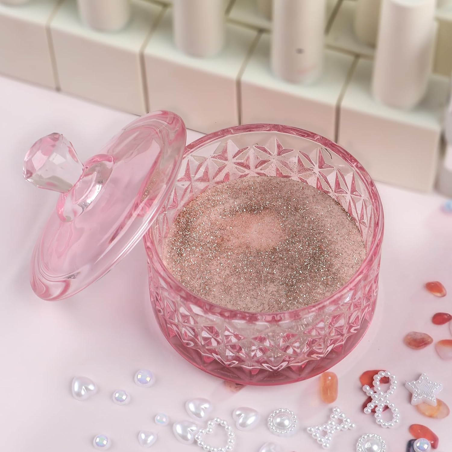 BOMOQING Nail Dappen Dish with Lid, 60Ml Large Nail Monomer Dish, Glass Nail Cup for Holding Acrylic Liquid Acrylic Nail Powder Nail Decor Monomer Acrylic Nail Liquid (Pink)&hellip; image number 2