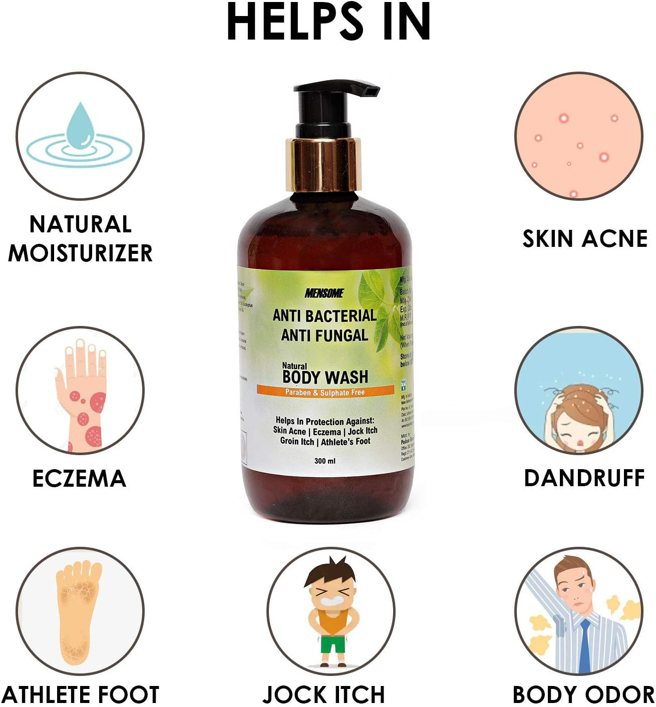 MENSOME anti Bacterial and anti Fungal Body Wash with Apple Cider Vinegar, Oregano Oil, Turmeric Oil and Other Therapeutic Oils and Herbs in 300 Ml