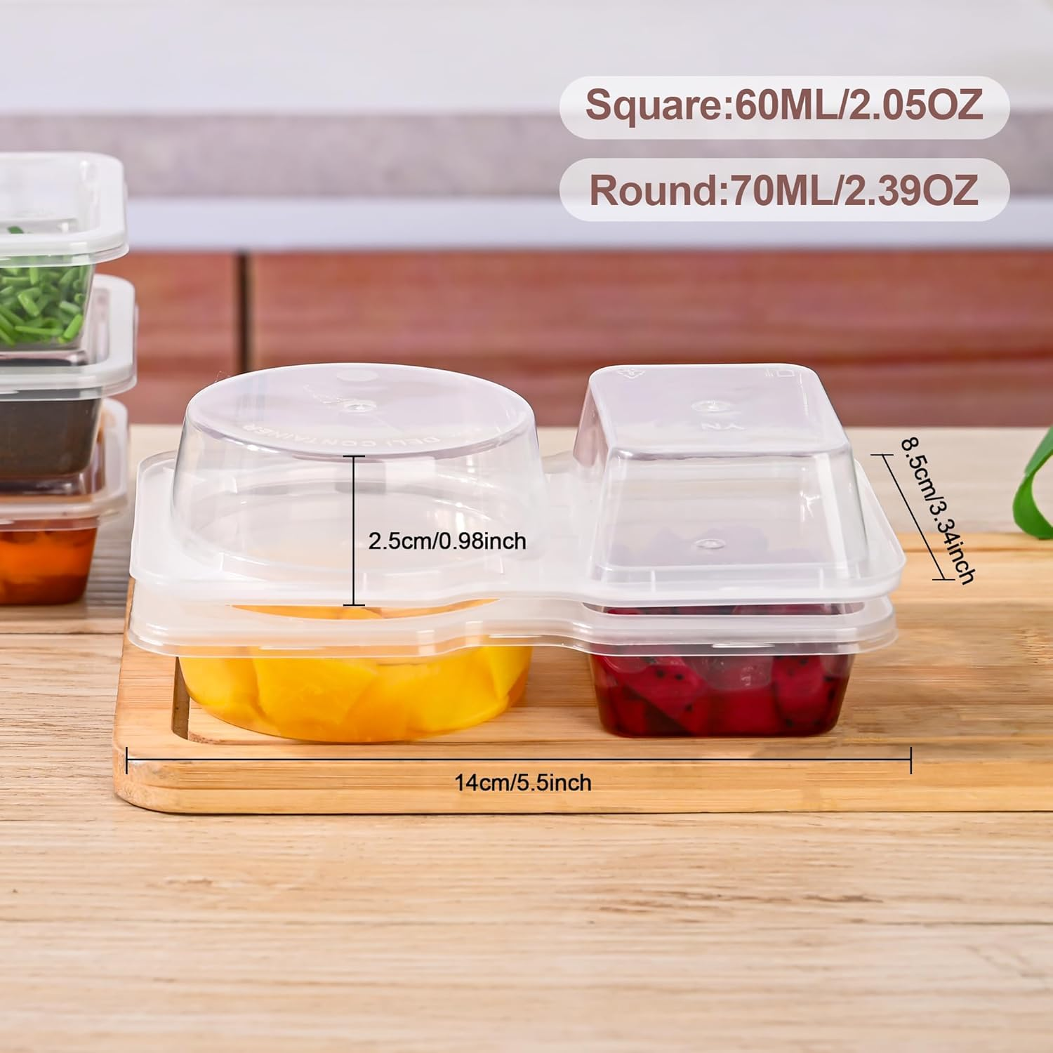 20PCS Double Portable Reusable Sauce Container with Lids, 2 Compartment Snack Containers, Disposable Clear Two-Compartment Salad Dressing & Condiment Containers for Sauce, Sampling, Travel Snack image number 4