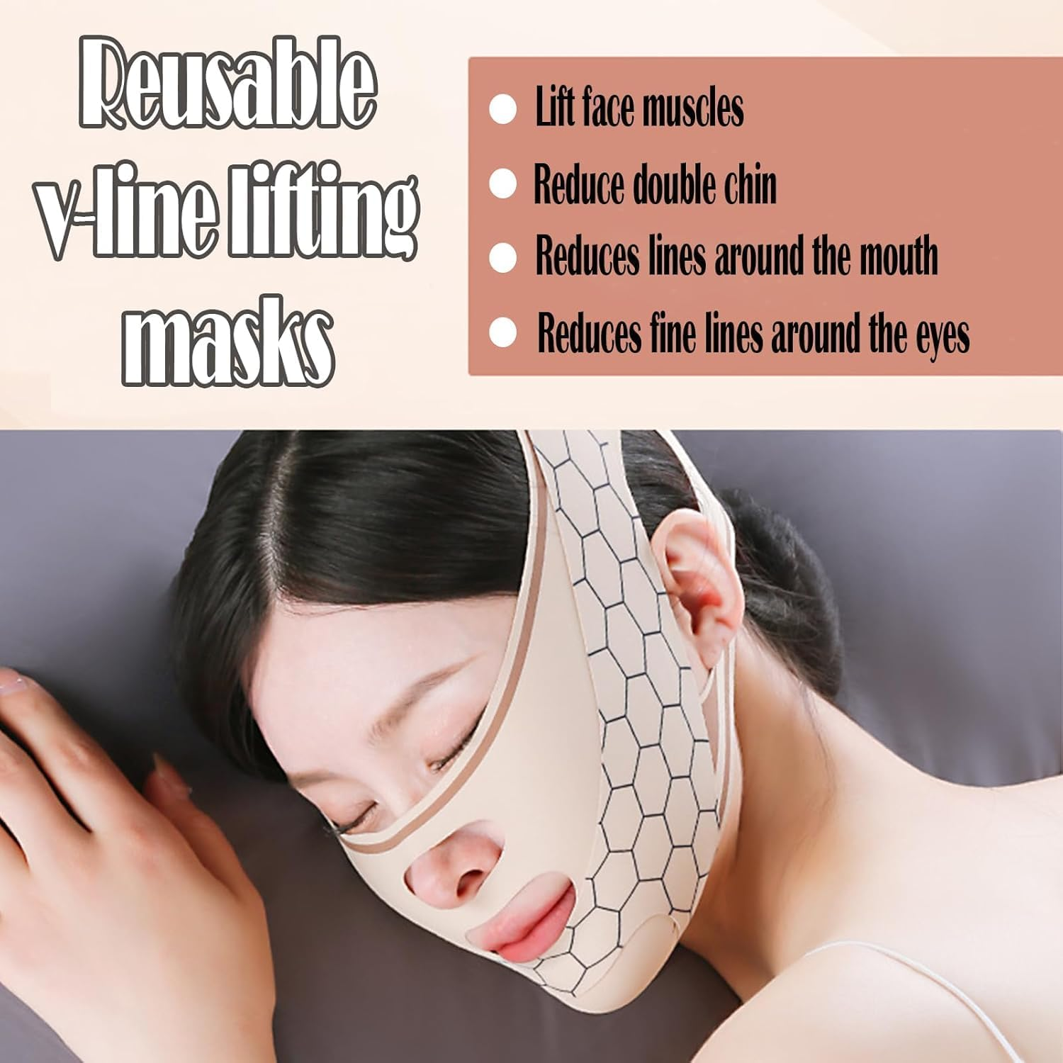 Chin Strap for Women,Reusable Face Strap,Adjustable V Line Mask, Breathable,Comfortable Chin Strap for Women (Skin, One Size) image number 3