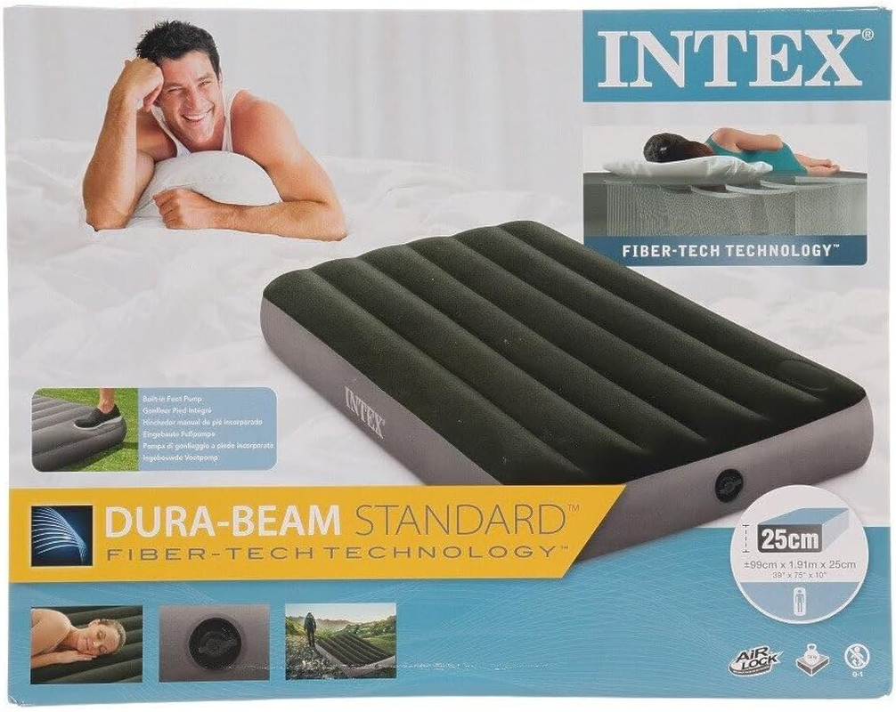 Intex 64761E Dura-Beam Standard Downy Air Mattress: Fiber-Tech &ndash; Twin Size &ndash; Built-In Foot Pump &ndash; 10In Bed Height &ndash; 300Lb Weight Capacity image number 5