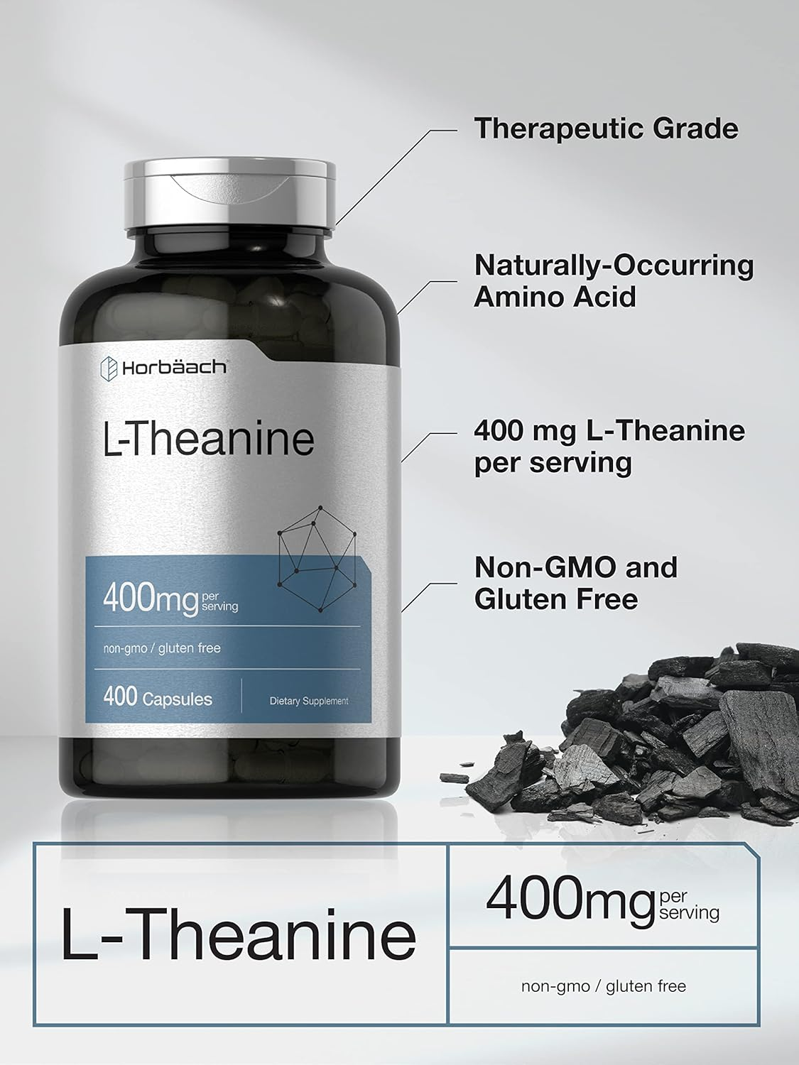 L-Theanine 400Mg Capsules | 400 Count Max Size | Non-Gmo & Gluten Free | by Horbaach image number 3