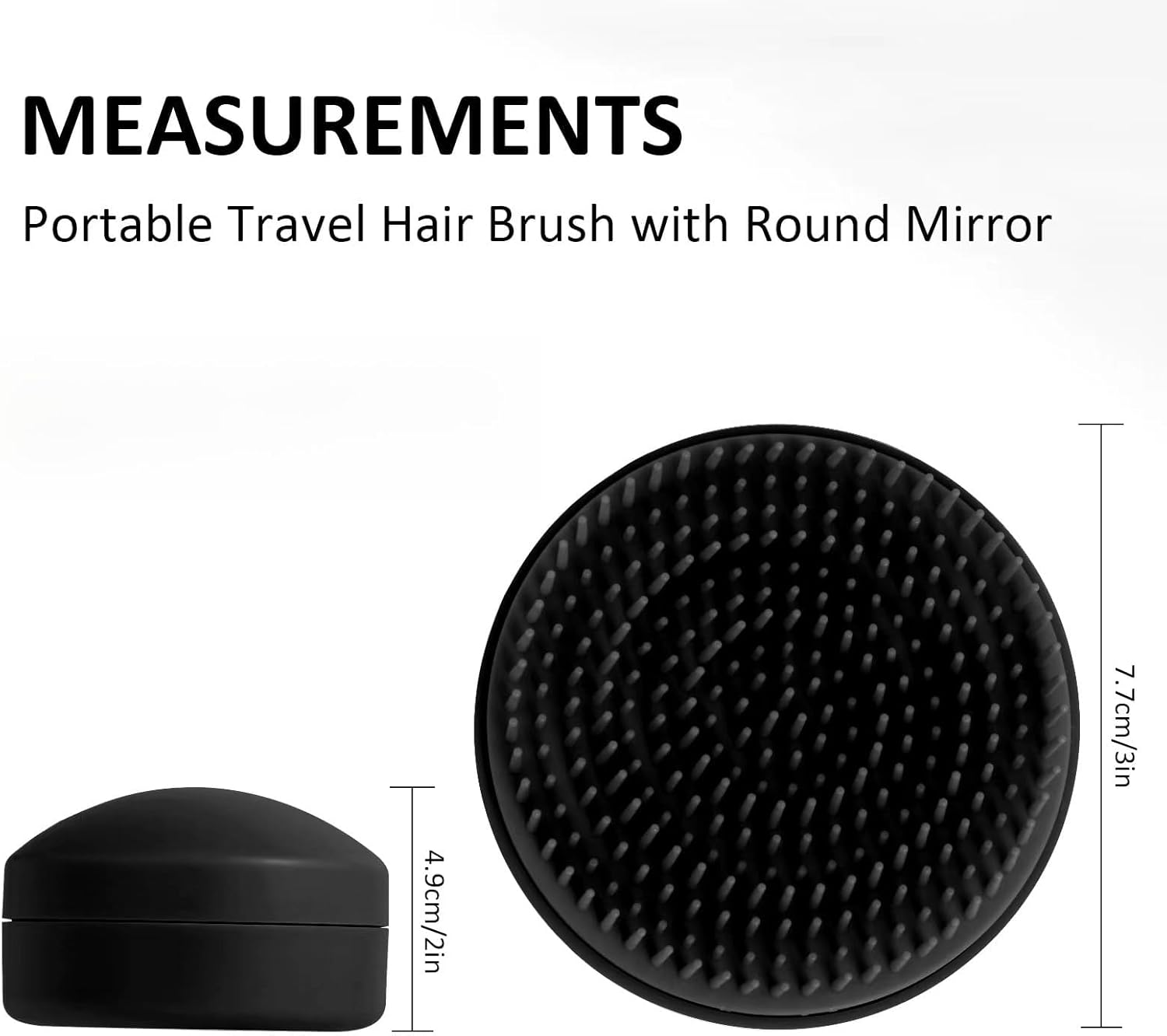 Travel Hair Brush and Mirror Portable Pocket Frizz Ease Detangling Hairbrush Small Tangle Teaser Massage Comb Set round Curly Wavy Hair Brush Fine Thick Hair Brush for Men Women Kids Girls (Black)