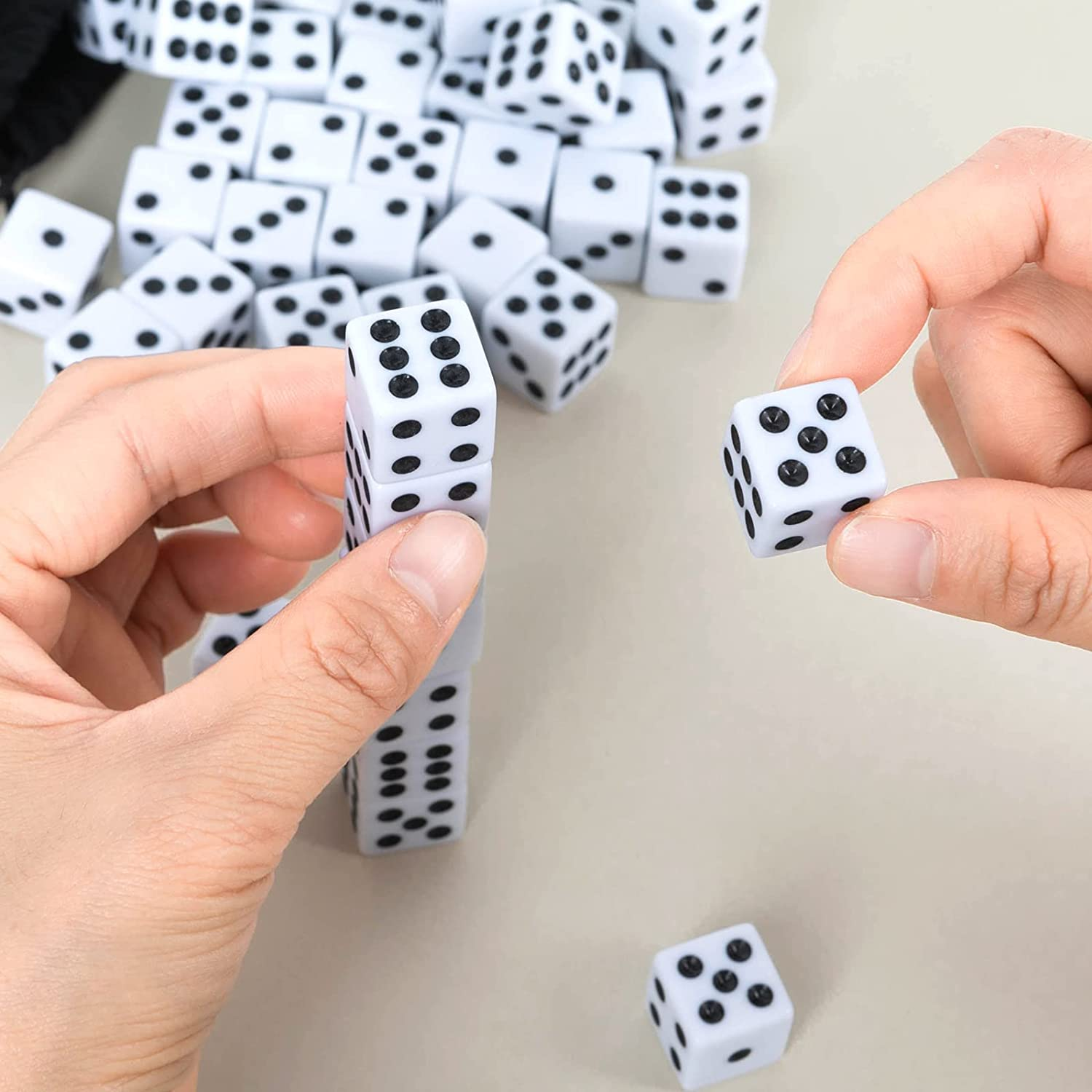 50 Pack 16MM White Dice - Six Sided Standard Opaque White Dice with Black Pips Dots for Board Games image number 2
