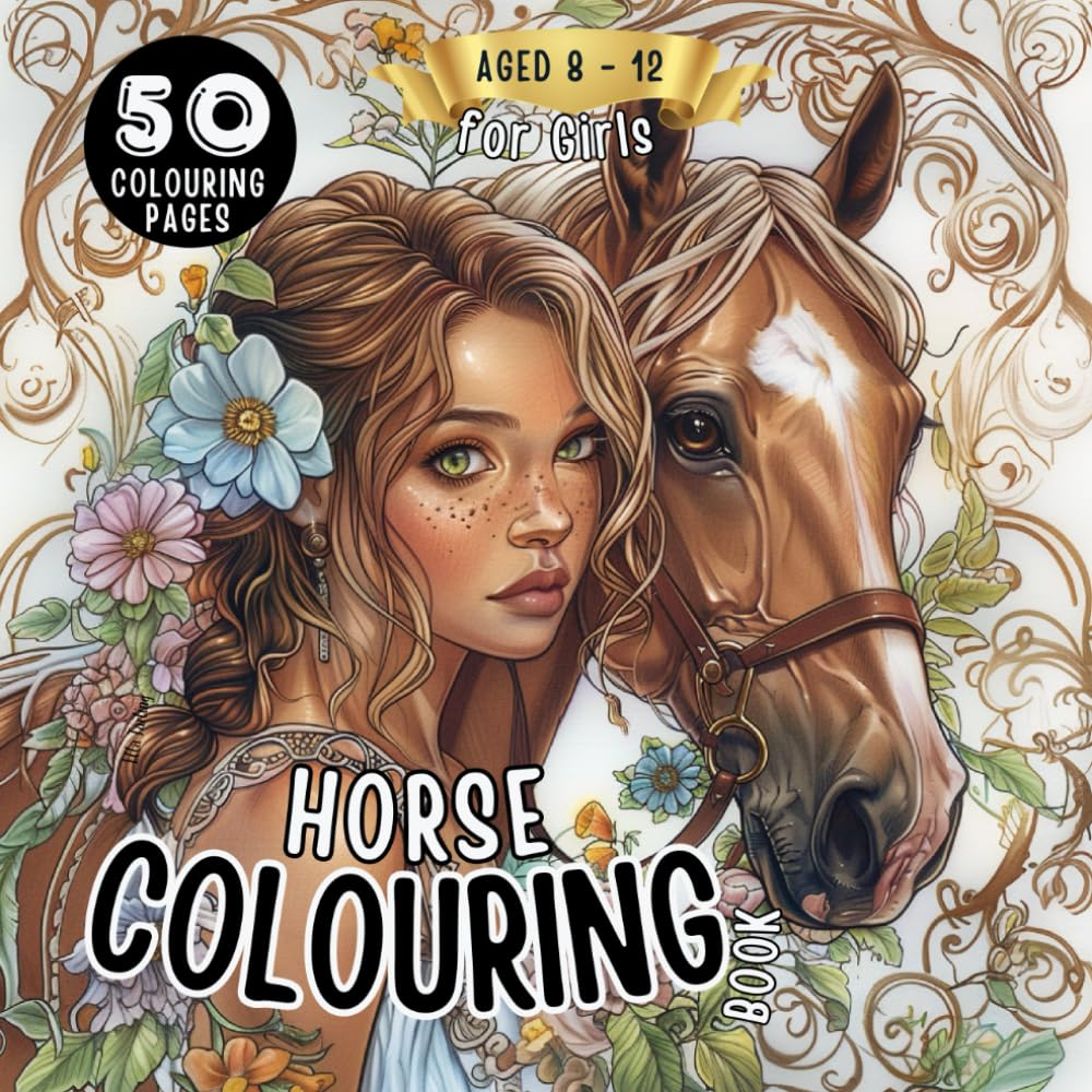 Horse Colouring Book for Girls Aged 8-12: the Ideal Gift for Girls & Teenagers: 50 Enchanting Mandalas (Princesses, Portraits, Flowers) & More to Colour image number 1