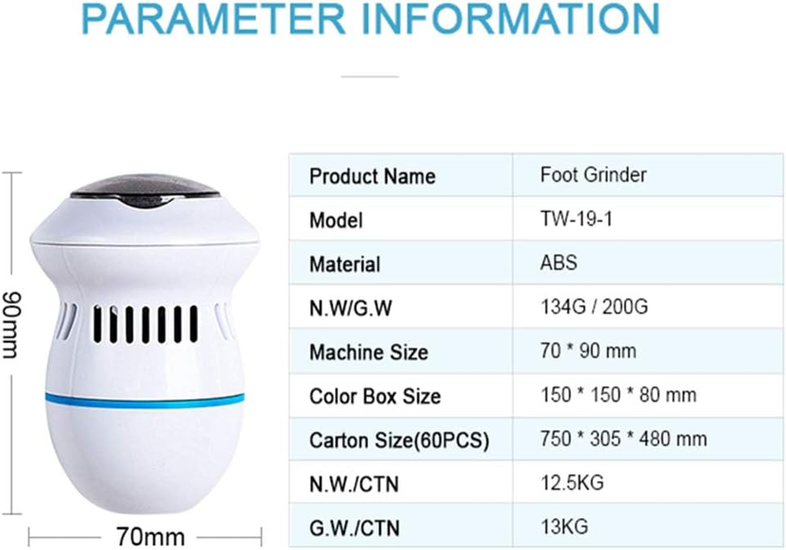 Rechargeable Electric Foot Files, USB Portable Electronic Foot Grinder, Built-In Vacuum Removes Dead Skin from Feet, with 2 Different Quartz Grinding Head for Dead,Hard Cracked Dry Skin image number 5
