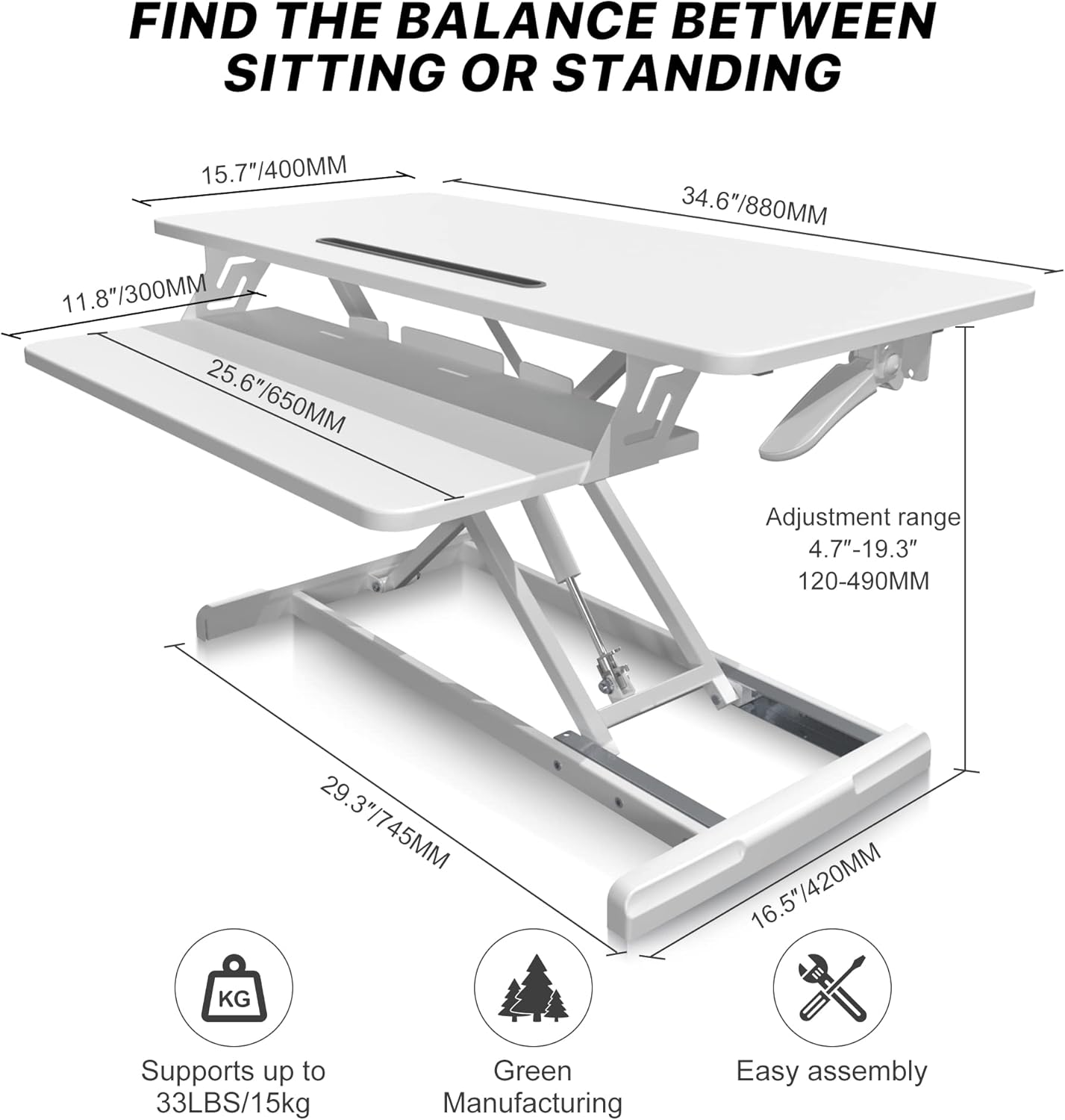 Altus Stand-Up Desk Converter 880Mm Sit-To-Stand Tabletop Riser Workstation White image number 6