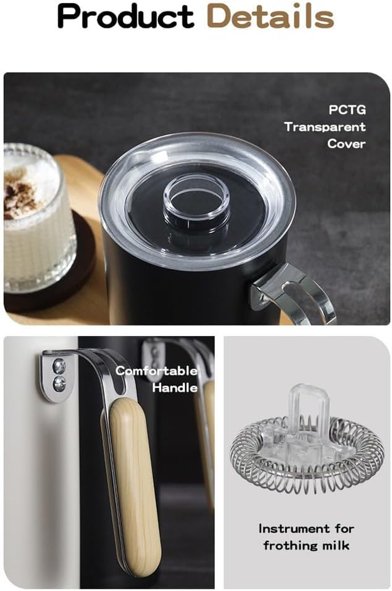 Electric Milk Frother and Steamer with Hot/Coldsettings, 5 Modes & Eco Coating Effortless Cleaning, Creates Silky Smoothfoam for All Coffee Types Black image number 6