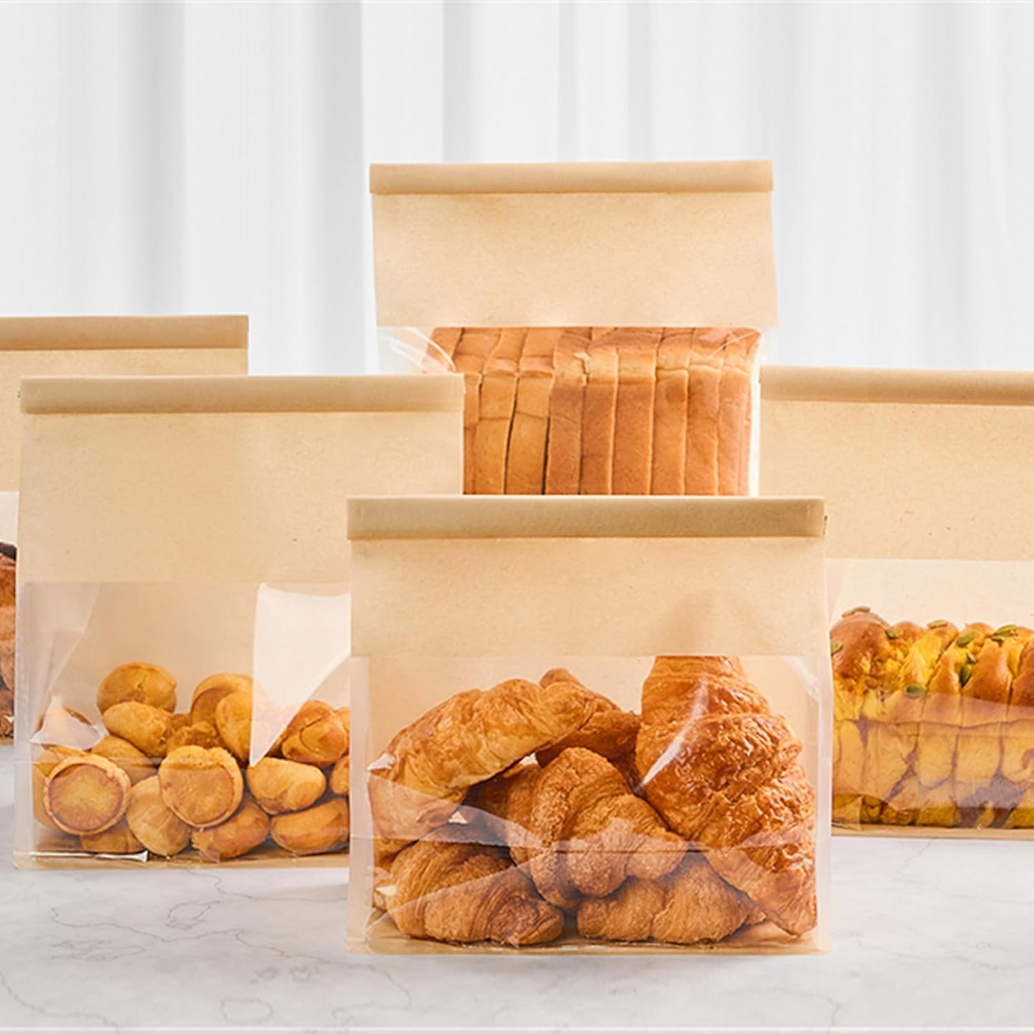 Ocmoiy 50Pcs Bread Bags for Homemade Bread, Resealable Sourdough Bread Bags, Clear Front Tin Tie Tab Lock Bread Storage Bags with Window Paper Treat Bags (8.7X4.3X11 Inch) image number 2