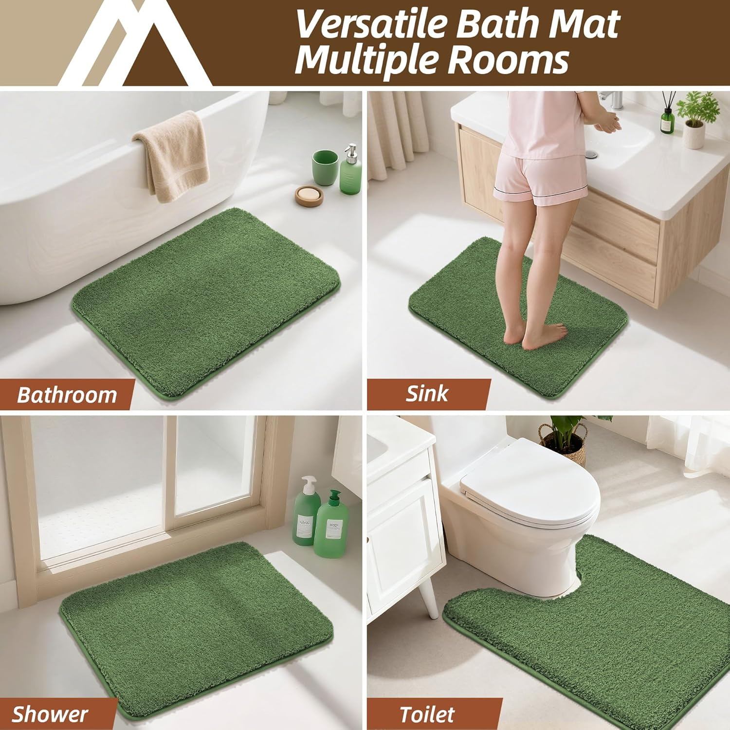 COSY HOMEER Extra Thick Bath Rugs for Bathroom - Anti-Slip Bath Mats Soft Plush Yarn Shaggy 100% Strong Mirco Polyeste Mat Living Room Bedroom Mat Floor Water Absorbent(Green,16X24 - Inches) image number 5