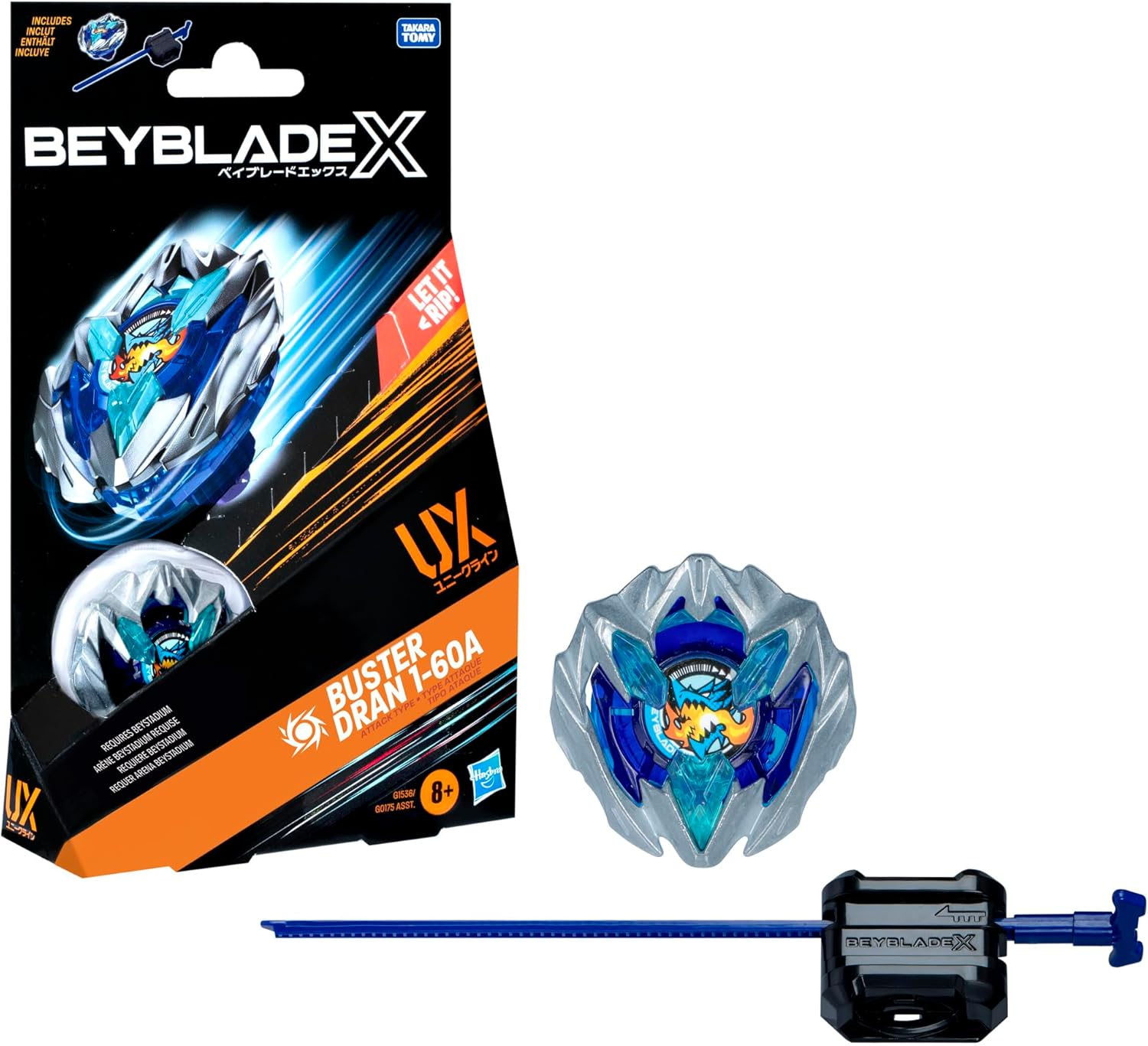 Beyblade X Buster Dran 1-60A UX Starter Pack Set with Attack Type Top and Launcher; Authentic Takara Tomy Battle Tops Games | Spinning Toys for Boys and Girls 8+, Kids