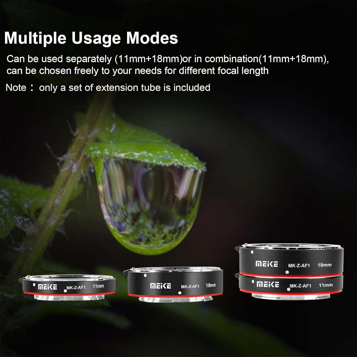 Meike MK-Z-AF1 Metal Auto Focus Macro Extension Tube Set (11 Mm + 18 Mm) Compatible with Nikon Z5 Z6 Z6II Z7 Z7II Z50 image number 6