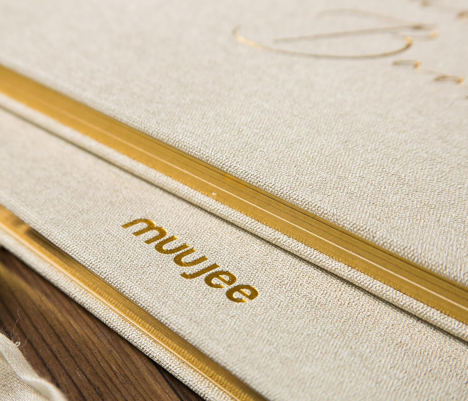 Modern Album Designs Luxury Cream Linen Guest Book &ndash; Large 11.5X8.5&rdquo; Hardcover with Gold Foil Embossed Cover, Lined Pages & Gilded Edges &ndash; Elegant Wedding, Baby Shower, Birthday Memory Book - Lined Guest Book image number 5