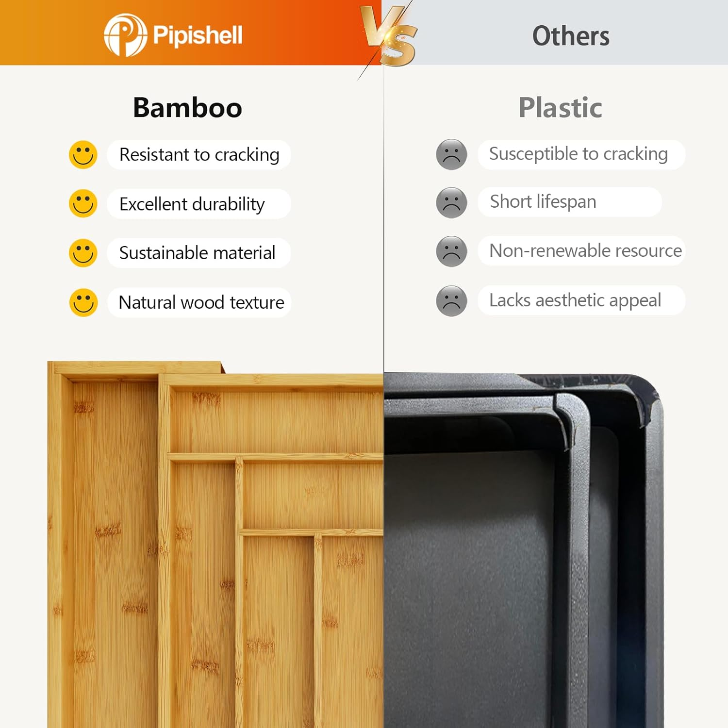 Pipishell Bamboo Silverware Organizer, Expandable Cutlery Tray, Utensil Drawer Organizer in Kitchen for Spoons Forks Knives, Multipurpose Use, Natural, Large image number 5