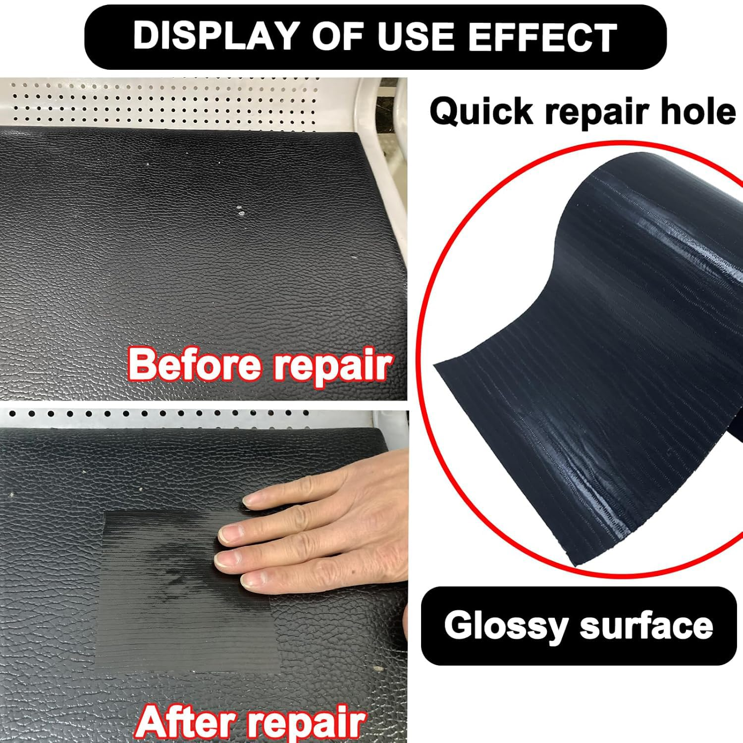 Repair Tape, 3.9INX32FT Strong Black Duct Tape for Repairing, Maintenance, Reinforcing and Sealing, Waterproof Repair Patch for Couches, Car Seats, Chairs, Multi-Use, Residue Free image number 3