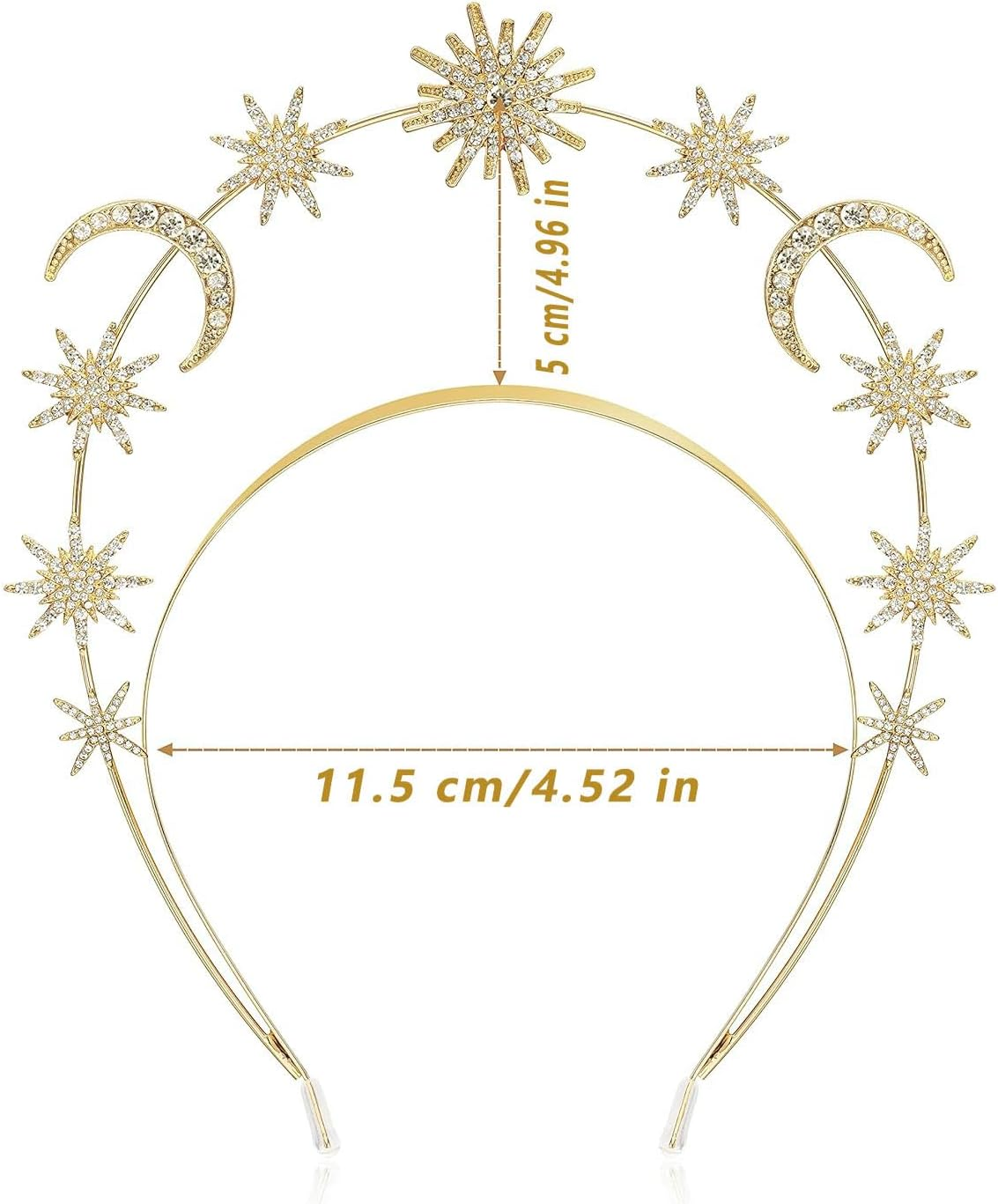 2 Pcs Crystal Halo Crown Gold&Sliver Star Baroque Headband Goddess Headpiece Bridal Wedding Tiara and Crowns Hair Accessories for Women and Girls (Gold & Sliver) image number 1