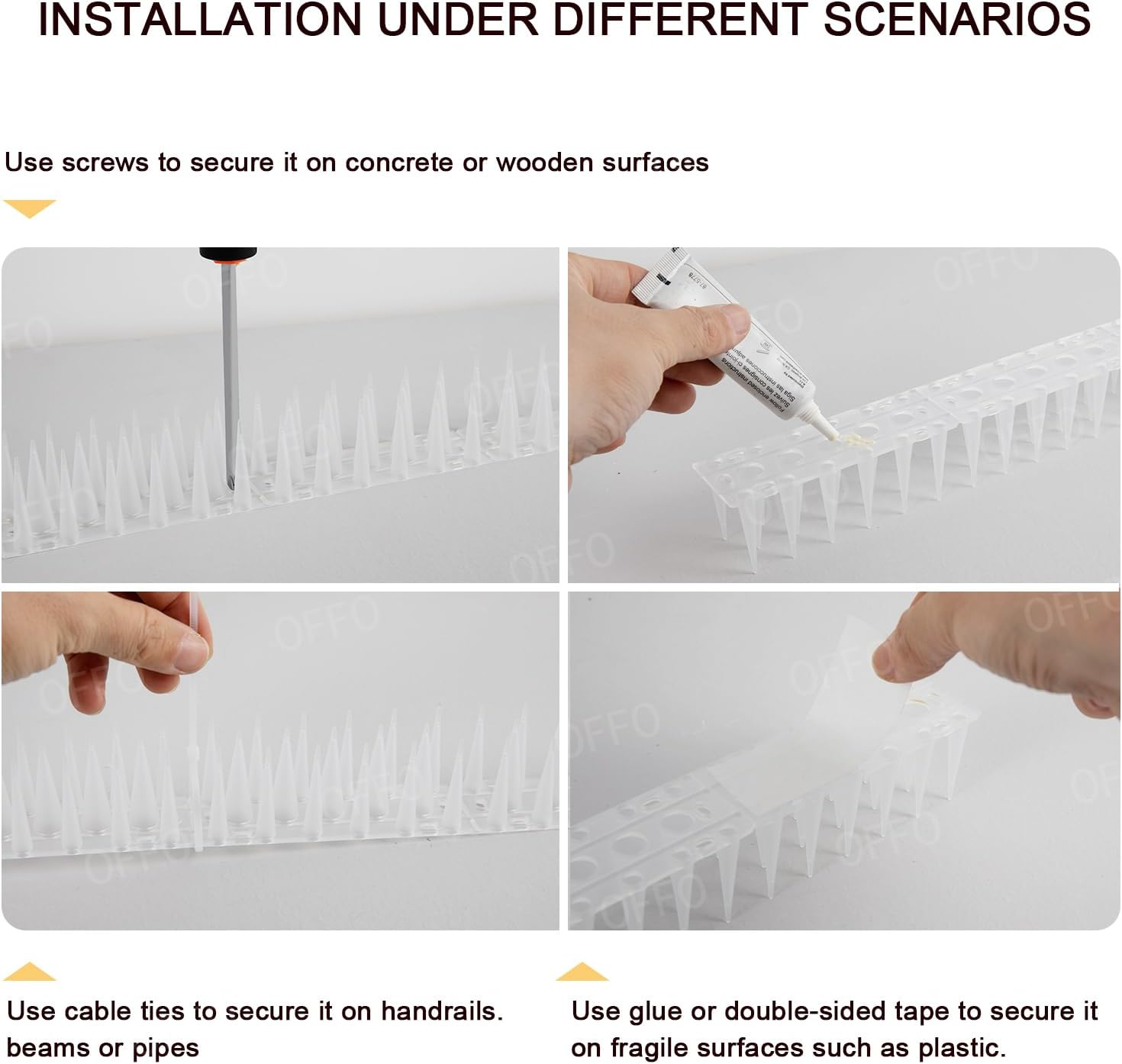 OFFO Clear Bird Spikes, Keep Birds Pigeon Woodpecker Away Device Outdoor, Covers 2.6M(8.4 Feet), Frosted White image number 1