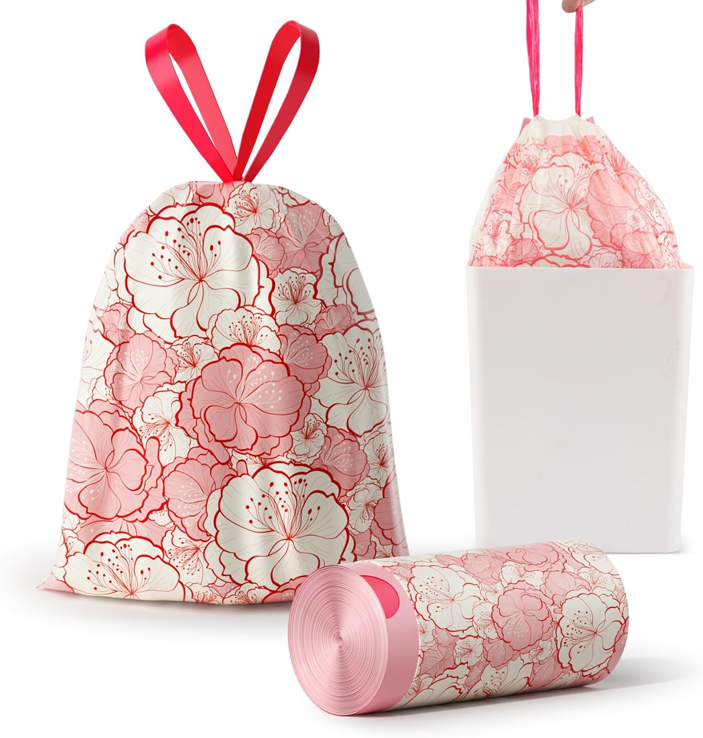 4 Gallon Trash Bags Drawstring, Colorful & Portable Small Trash Bags with Lavender Printed, Tear-Resistant Garbage Bags 4 Gallon for Bathroom Office Trash Cans, 50 Counts 1.5 Liter image number 6