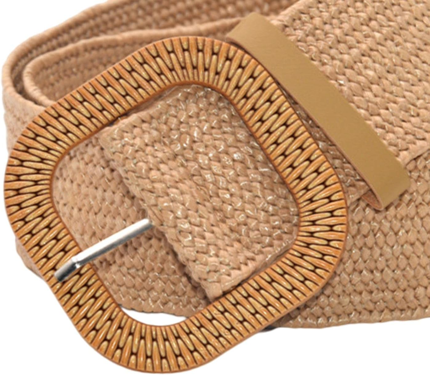 Kowaku Retro Style Wide Straw Woven Waist Belt Elastic Waistband Long for Birthday Women image number 1