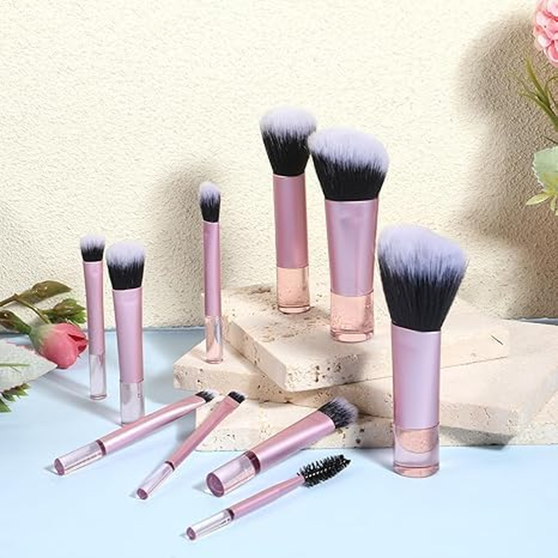 Travel Makeup Brush Set, Mini Cosmetic Brushes Kit for Foundation, Blush, Contour & Eyeshadow, Portable Makeup Tools for On-The-Go (Pink) - Pink image number 1