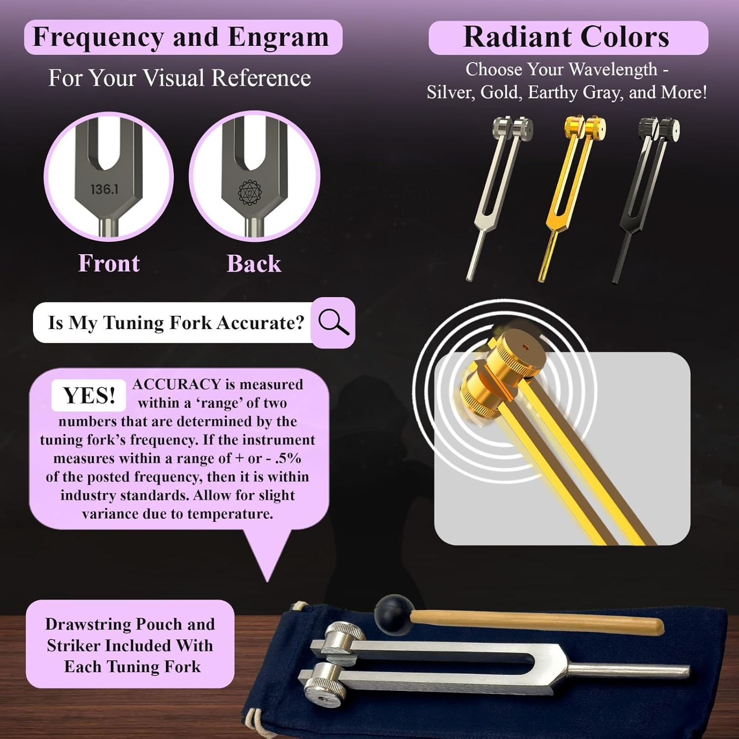 9Pc Secret Solfeggio Tuning Fork Set - Designed Specifically for Use with Boot Attachments - Cranial Stimulation, Bone-Tuning, Meridian Lines - Sound Healing and Biofield Harmonization &ndash; Multicolor - Multicolor image number 4