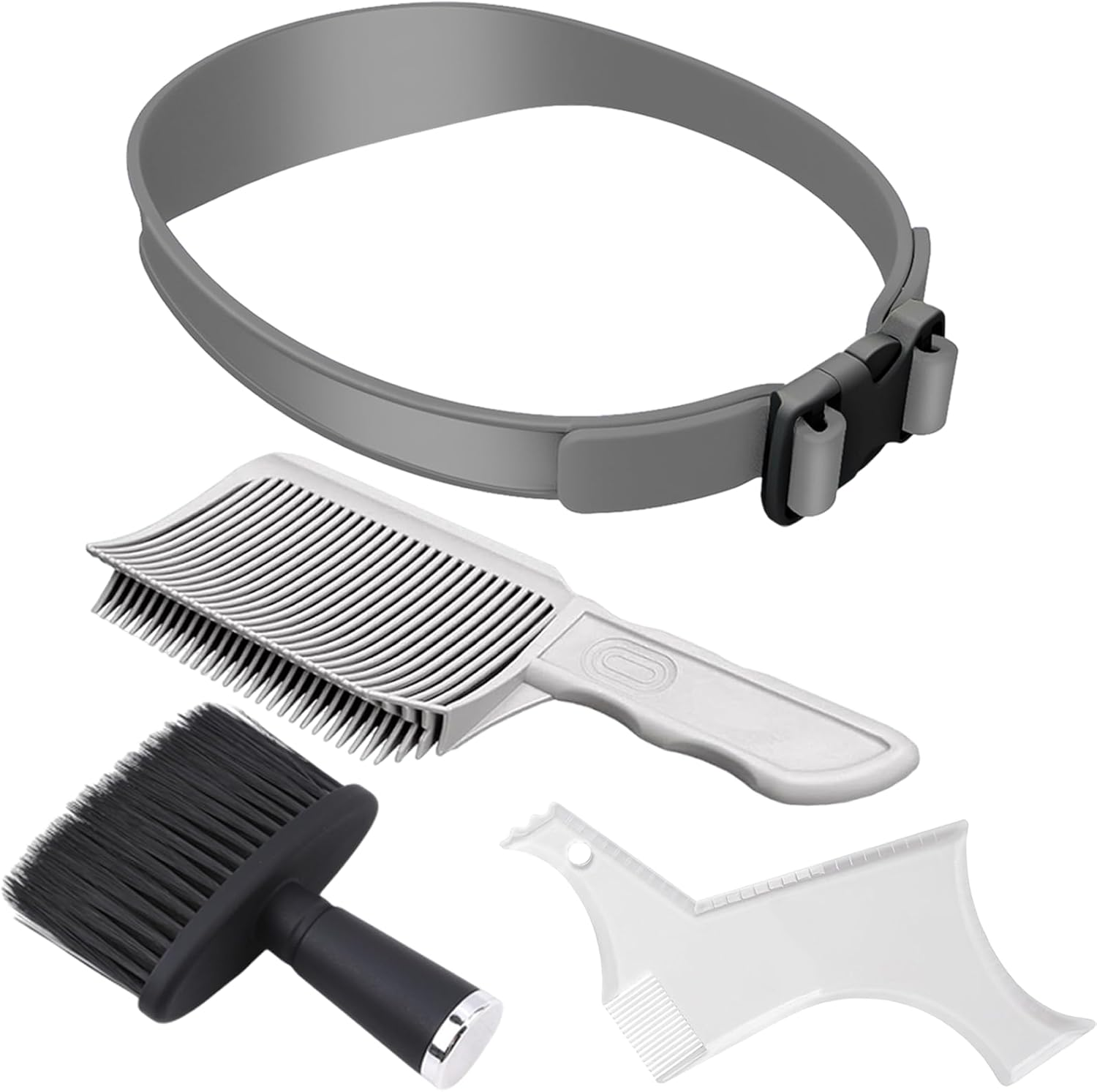 Whaleo Hair Cutting Comb Set - Grey Plastic & Silicone - Men'S Short Hair - Barber Comb, Transition Comb, Hairdressing Brush, Beard Stencil image number 5