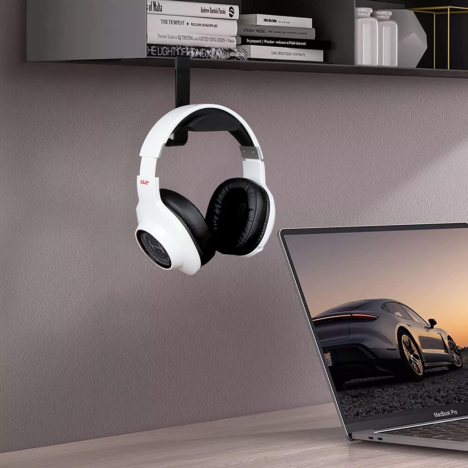 Headphone Stand, Calife under Desk Headset Hanger, Soundbar Holder Mount Clamp, No Need to Drill, Gaming Organizers Hook for Universal PC Accessories image number 5