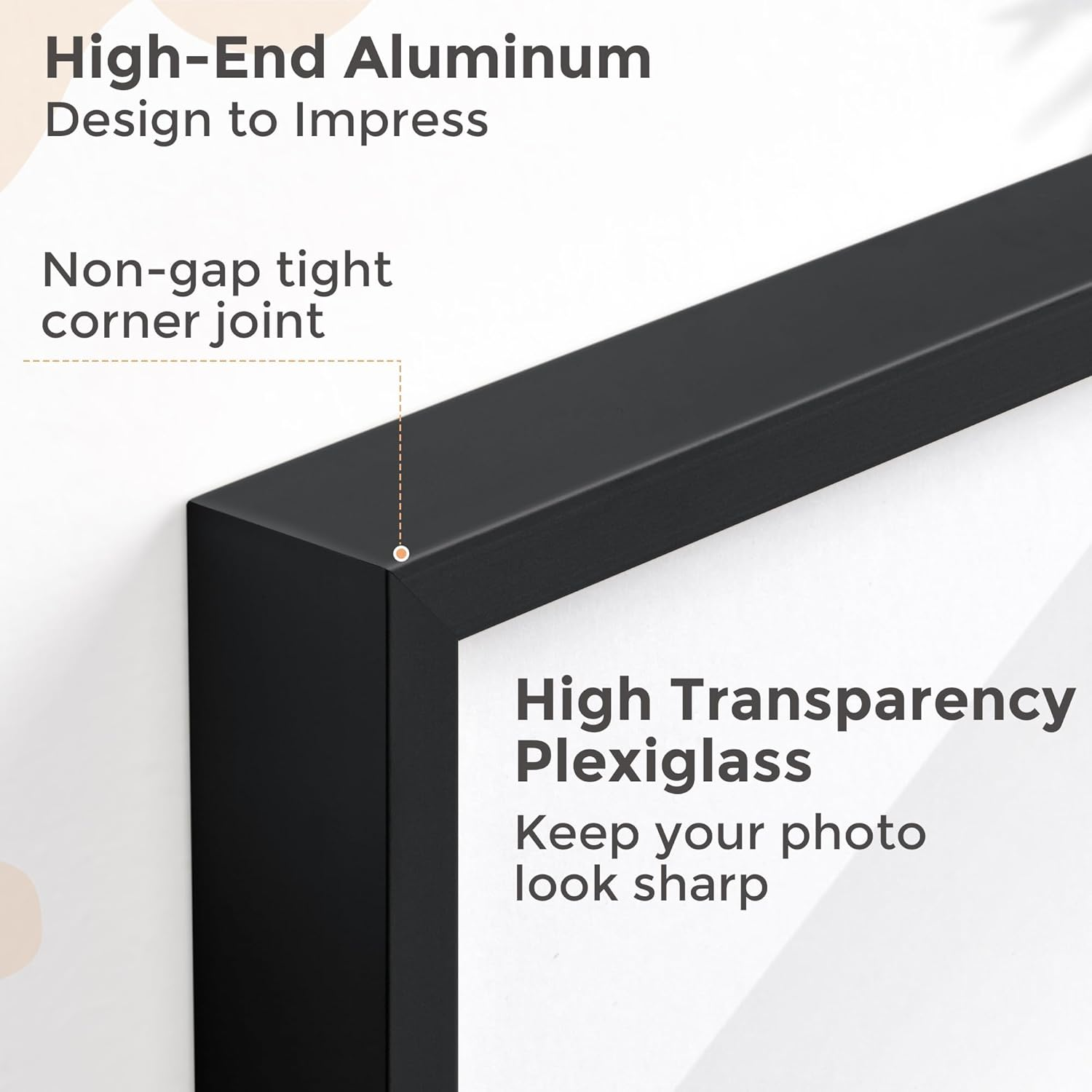 Metal Picture Frame 8X10 Modern Aluminum Photo Frames with Mat, Lightweight Black Wall Poster Frame for Home Office Decor, Wall or Tabletop Display, High-Definition Plexiglass