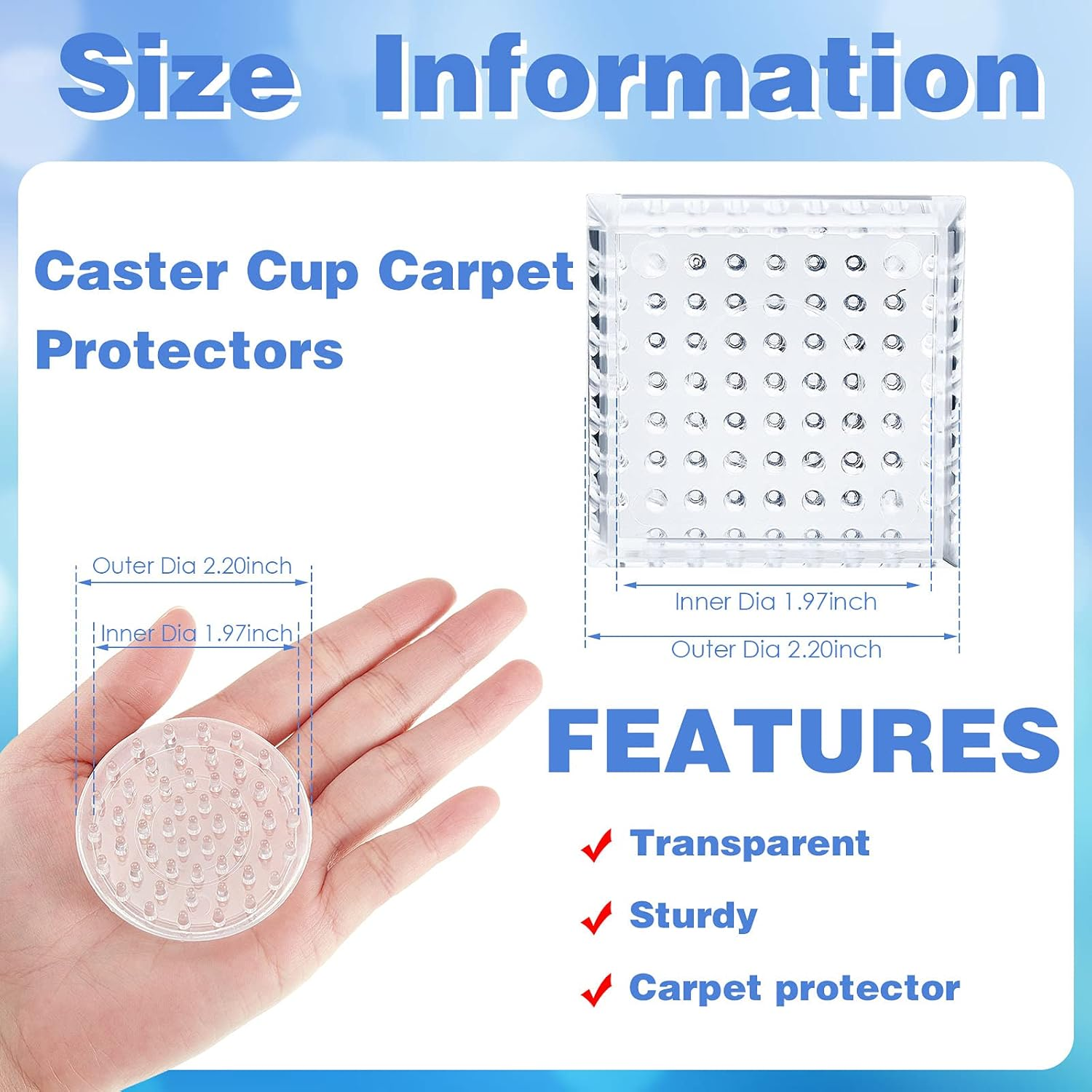 Carpet Protector Spiked Plastic round and Square Comfortable Touch Caster Cup Spiked Furniture Cup for Sofas, Tables, Chairs Offices Bookcases Other Furniture (12) image number 1