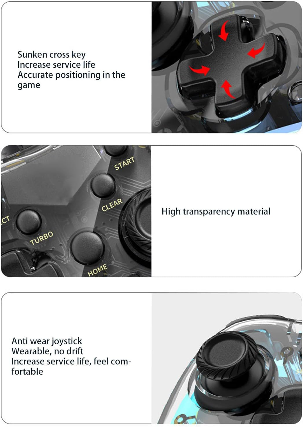 Wired Controller for Switch, PC, PS3, IOS, OS X, Wired Game Controller with RGB Light, 6 Axes Gyroscope Burst Wake up Function Transparent Gamepad for Switch for PS3 PC