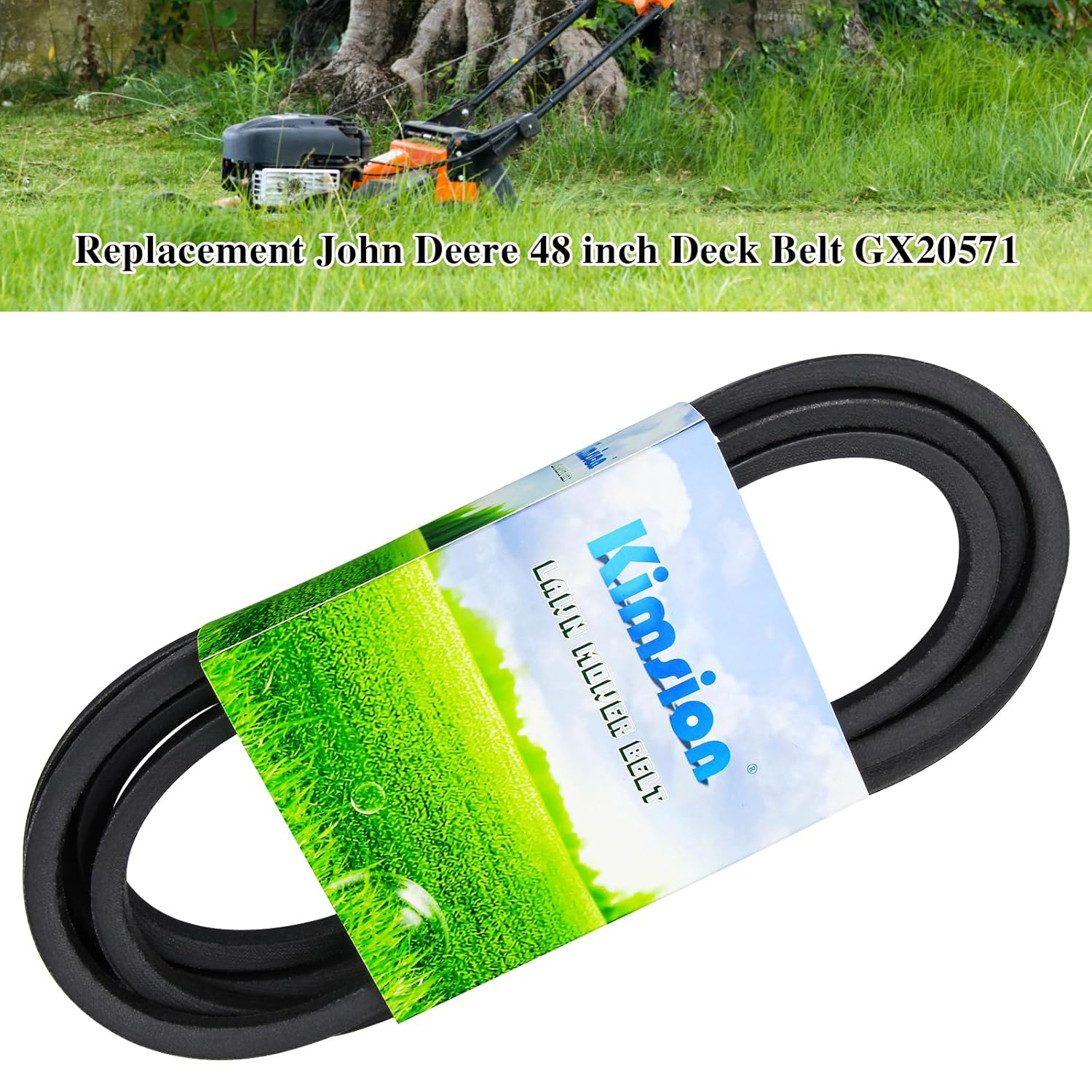 Kimsion GX21833 Deck Belt (1/2'' X 141'') for John Deere 48'' Deck Lawn Mower D140, D155, D160, E140, E150, E160, E170, S140, S170, Replacement John Deere 48 Inch Deck Belt GX20571 image number 3