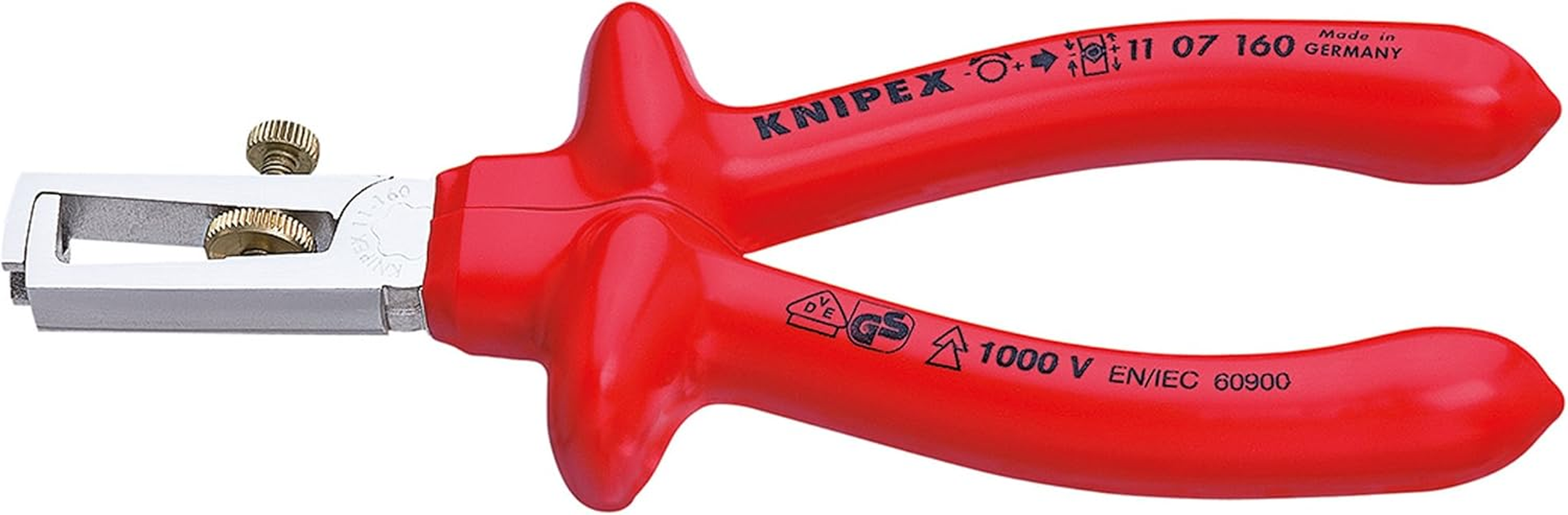 Knipex 11 01 160 SB Insulated Universal Wire Stripper with Opening Spring, 160 Mm Length - Standard Packaging, Black/Red, Chrome-Plated