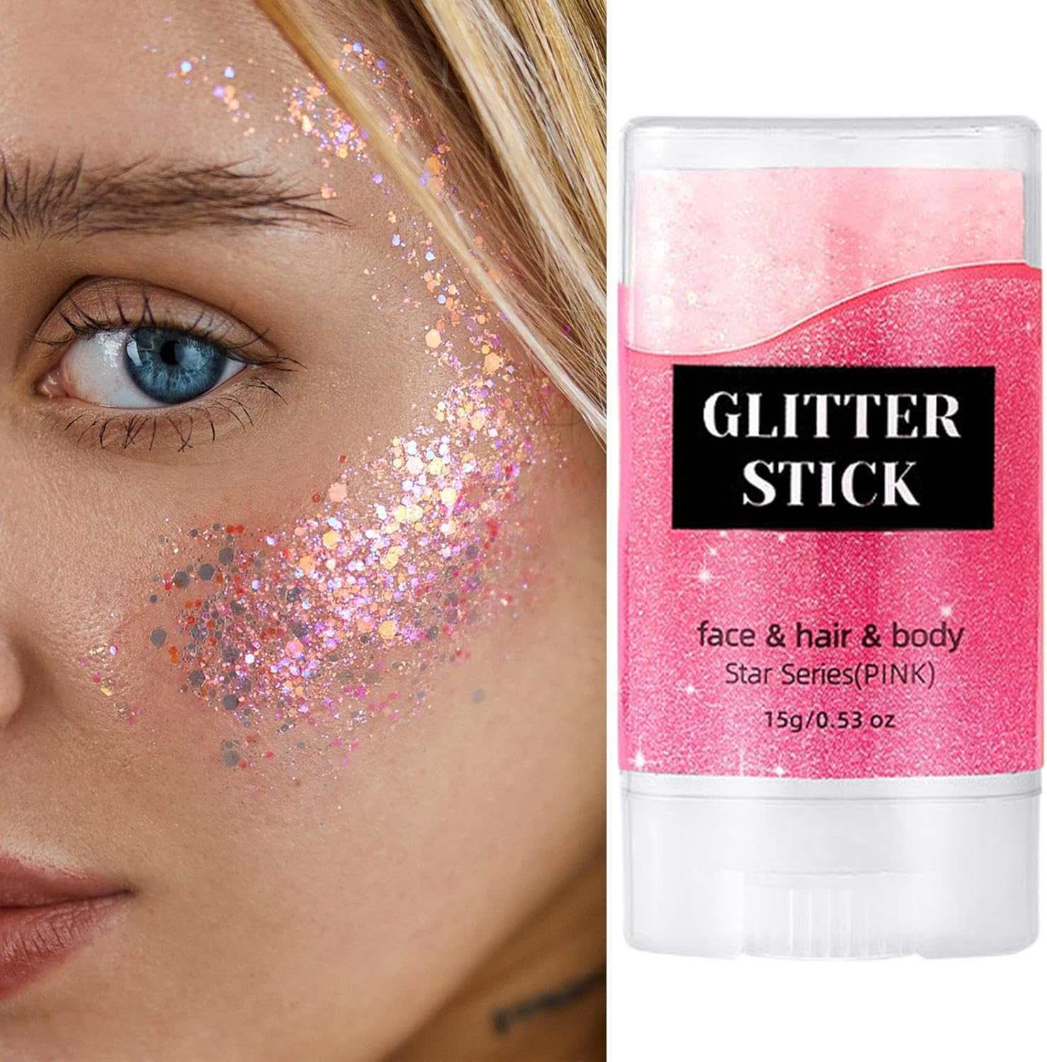 Stick Hair Glitter | Festival Makeup Face Glitter Stick - Skin-Friendly Versatile Shimmer Makeup for Stage School Celebration Party Events - Gold image number 4
