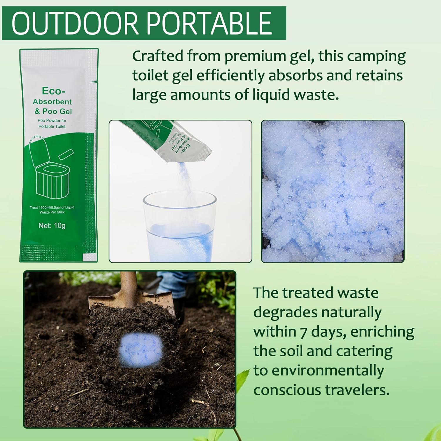 30Pcs Portable Toilet Absorbent Gel with 20Pcs 12 Gallon Camping Toilet Bags, Poo Urine Powder for Hiking Camping, Poo Gel for Portable Toilet, Camping Toilet Gel Poo Powder for Outdoor Use image number 4
