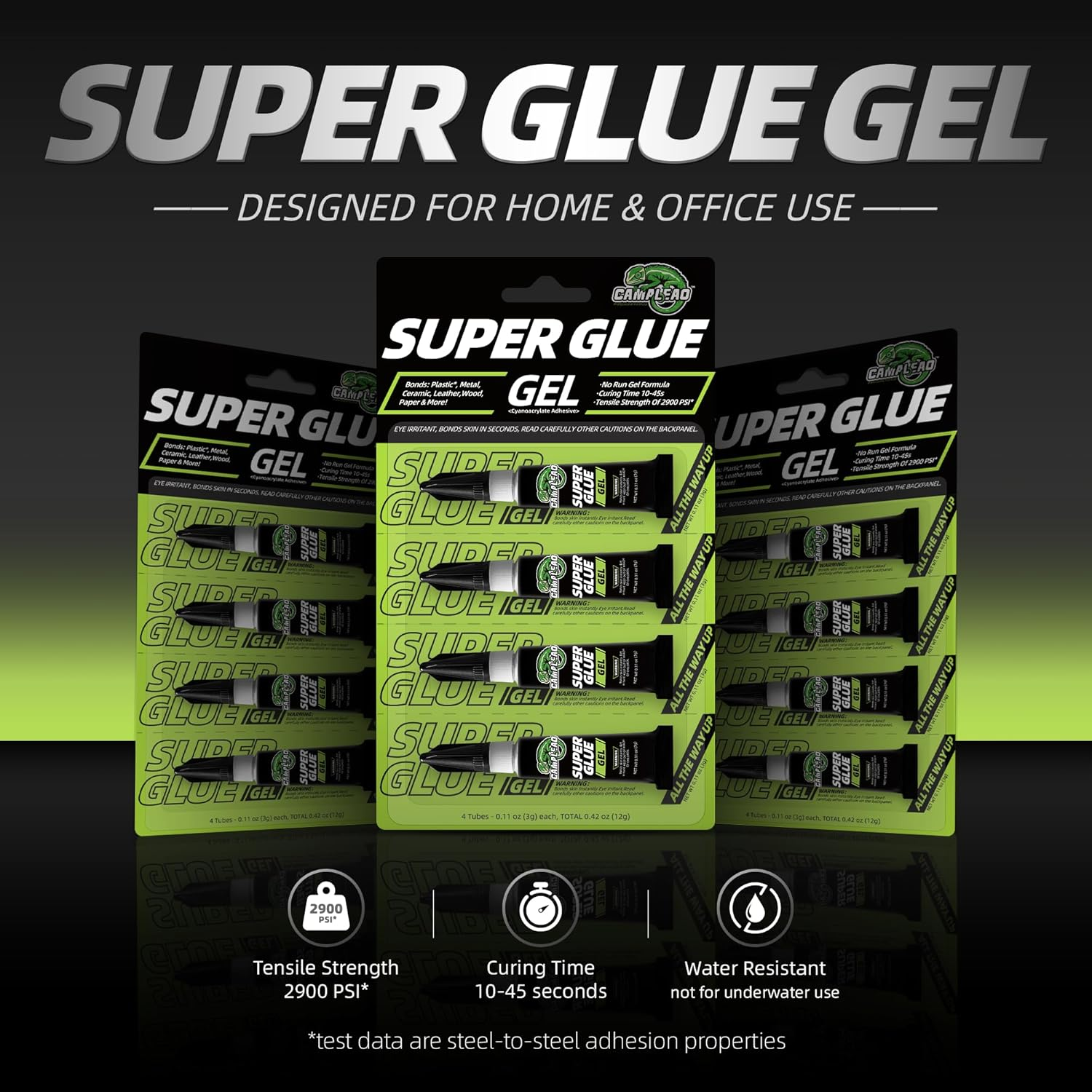 CAMALEAO Super Glue Gel, Single-Use All Purpose Cyanoacrylate (CA) Glue with Self Piercing Cap, 2900 PSI High Strength Instant Adhesive for Plastic, Metal, Glass, Ceramic, Wood and More - 4 X 3G image number 2