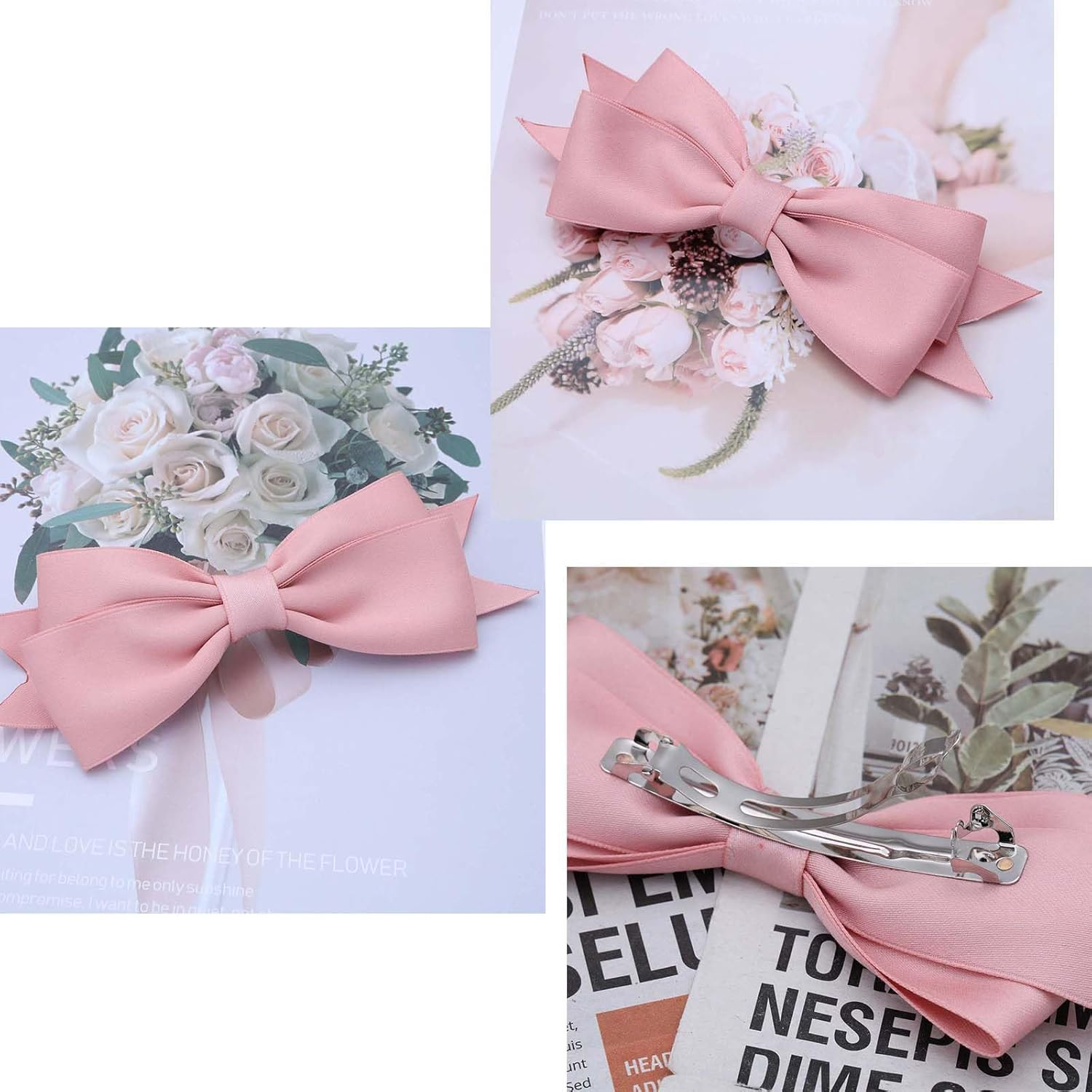 Hair Bows for Women Bow Hair Clips Silky Satin Bow Clips Cute Hair Bow Clips French Hair Band Bow Wedding Bow Hair Bow Barrette Bowknot Hair Accessories Pink Red White image number 6