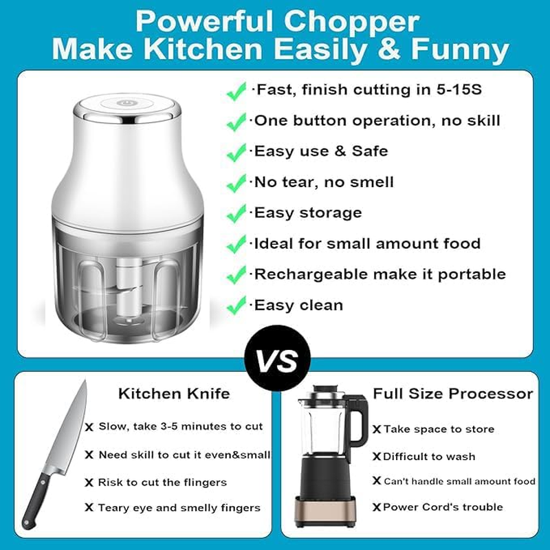 Electric Garlic Chopper, 250ML Mini Portable Garlic Crusher, Garlic Grinder Masher Onion Chopper, Blender to Vegetable, Wireless Food Processor for Ginger, Chili, Fruit, Meat, Etc image number 1