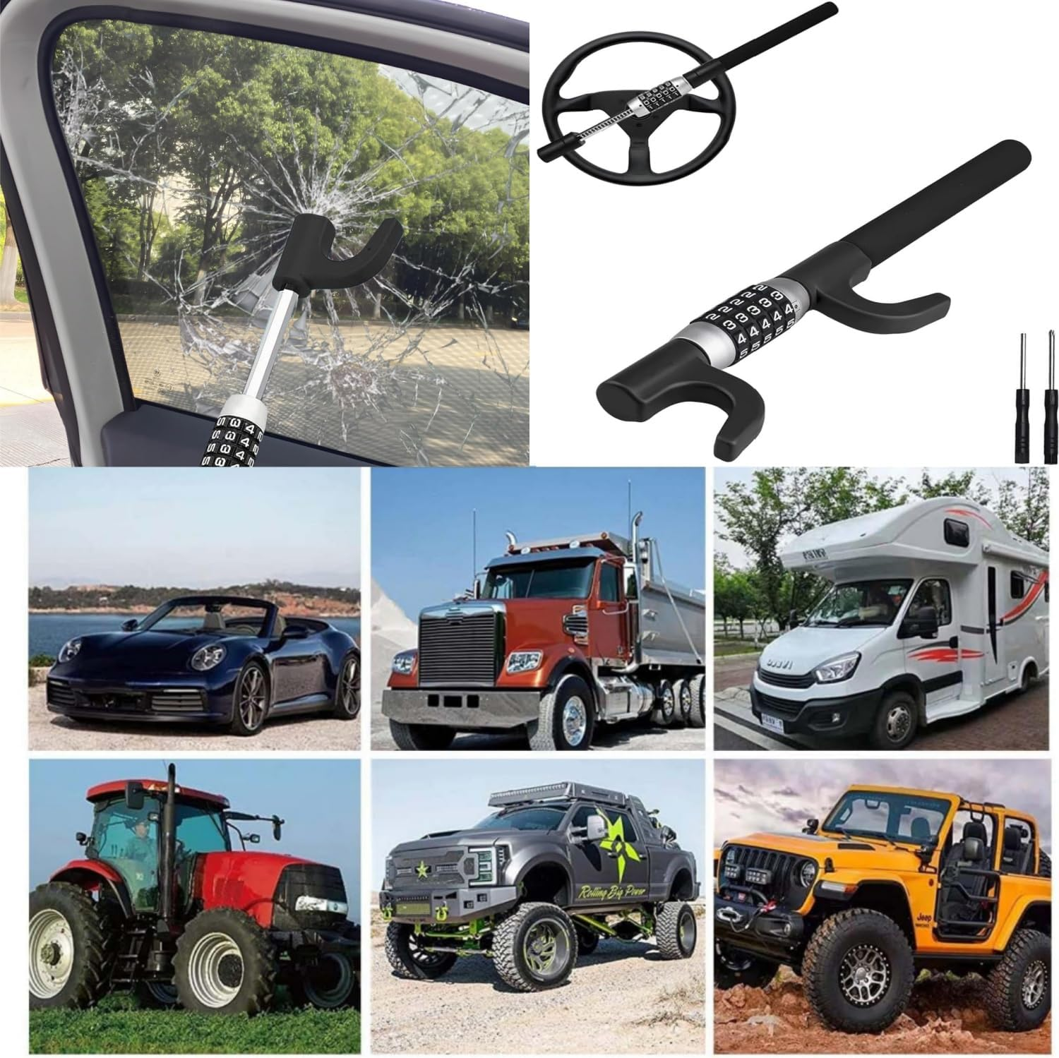 Universal Steering Wheel Lock Anti-Theft Device - Heavy-Duty Retractable Car Safety Lock with 5-Digit Password, Keyless and Expanable, Suitable for Most Vehicles. image number 3