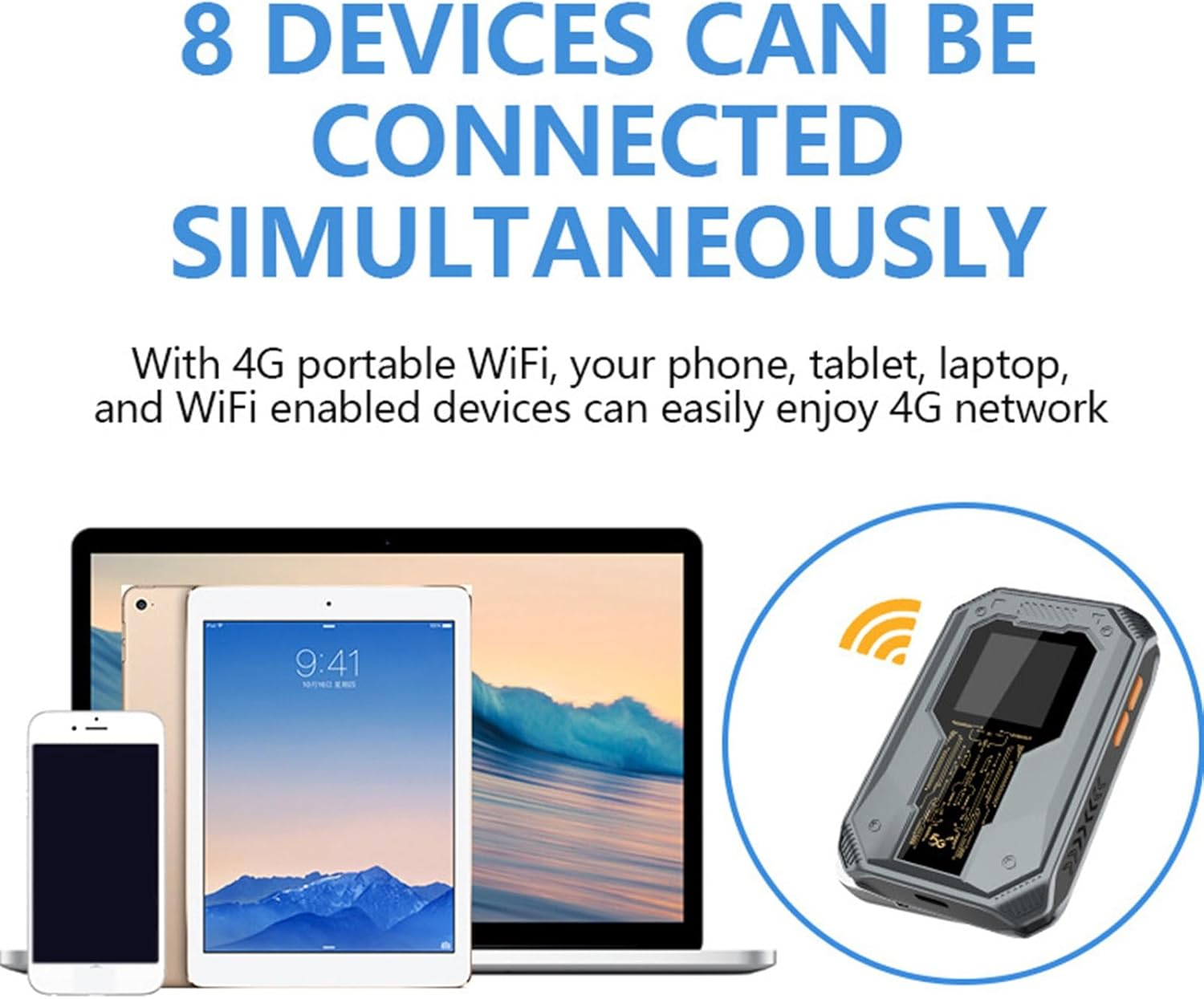 Jectse 4G Mobile Wifi Hotspot, Portable 4G Router Wireless 4G Mobile Router with Time Display, 4000Mah Battery for Travel Outdoor Business Trips Connects 8 Devices image number 5