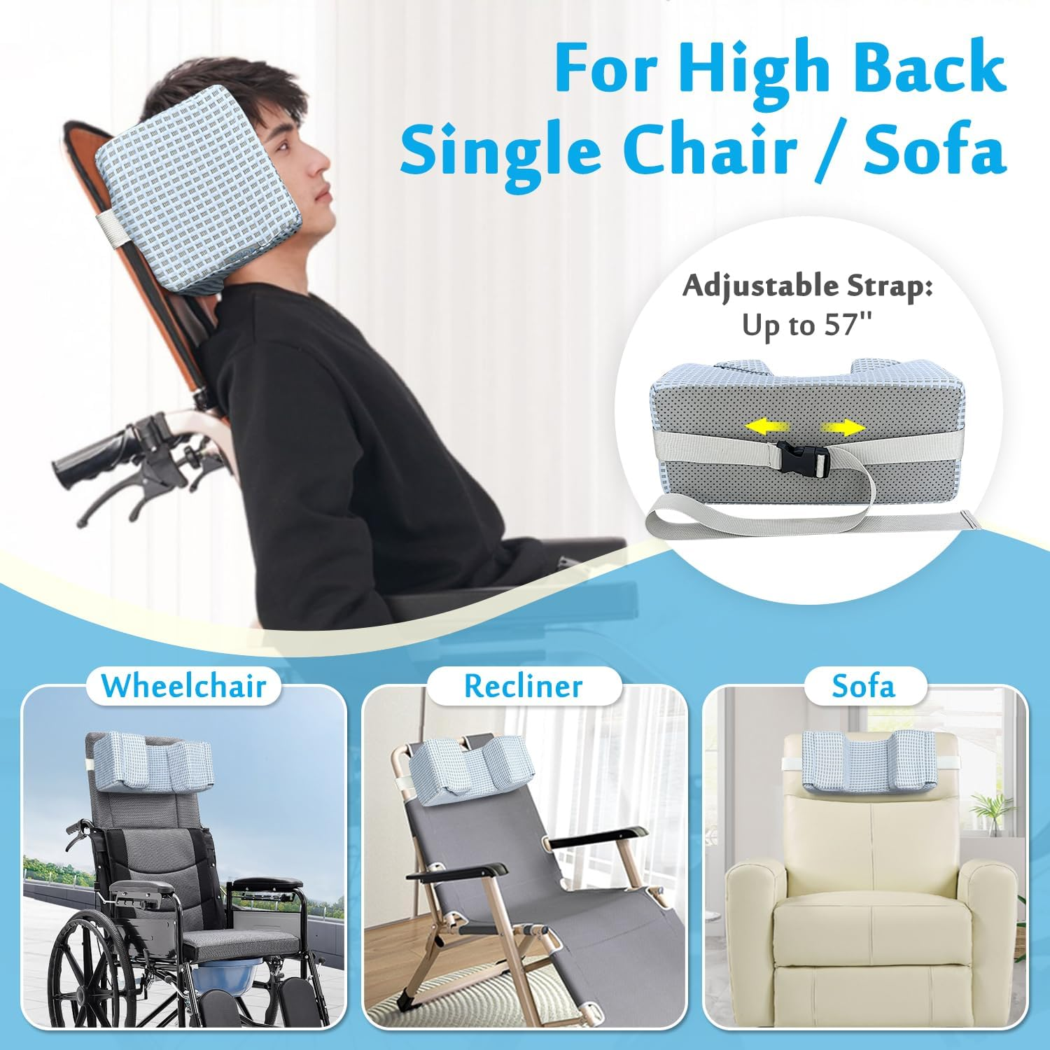 Mybow Wheelchair Pillow Headrest for Recliner High Back Wheelchair Neck Support Positioner Head Positioning Cushion Medical Neck Stabilizer Foam Wedge for Adults Single Sofa Geri Chair Wheelchair image number 5