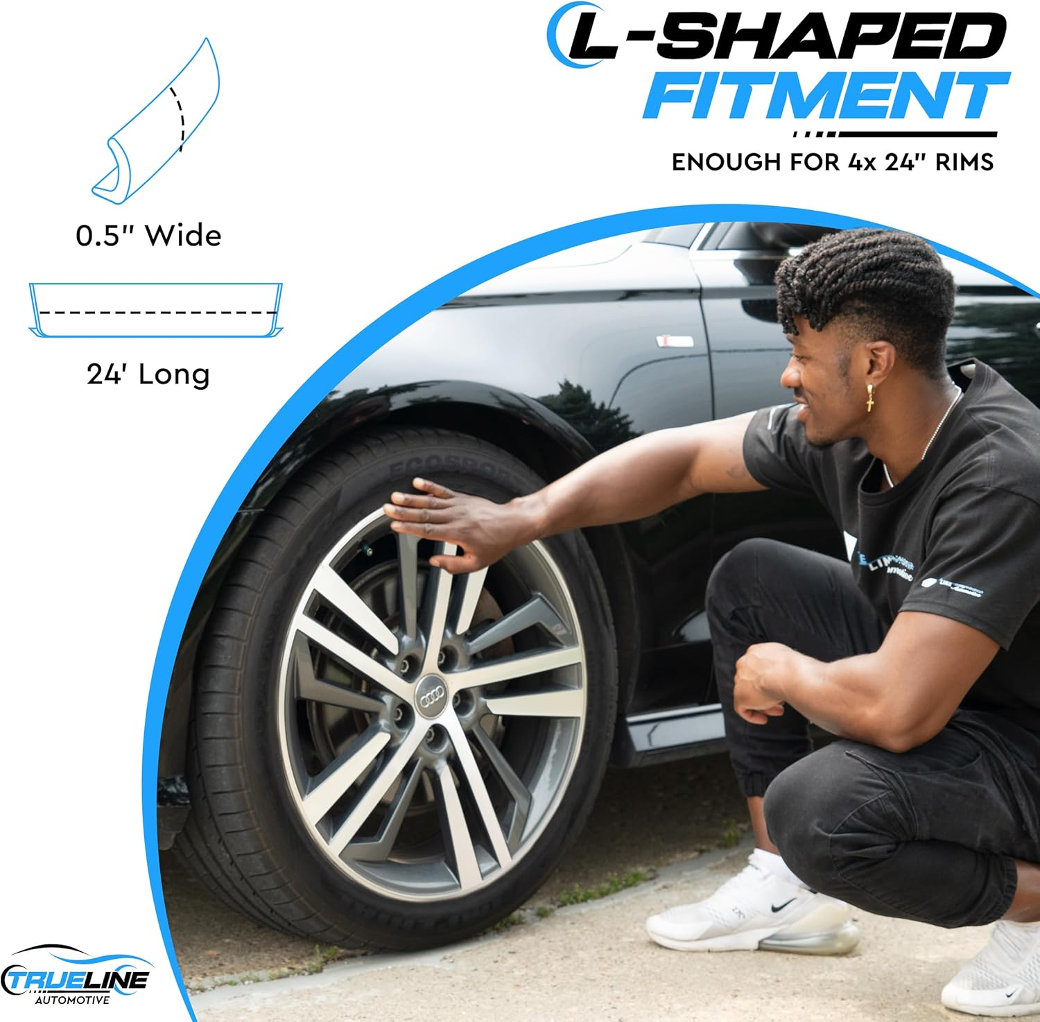 True Line Automotive Rim Protector (Clear) - L Shape Wheel Guard with 3M Adhesive Tape - Ultra-Durable, Easy to Install, Universal Fitting for Car Wheels - Clear image number 4