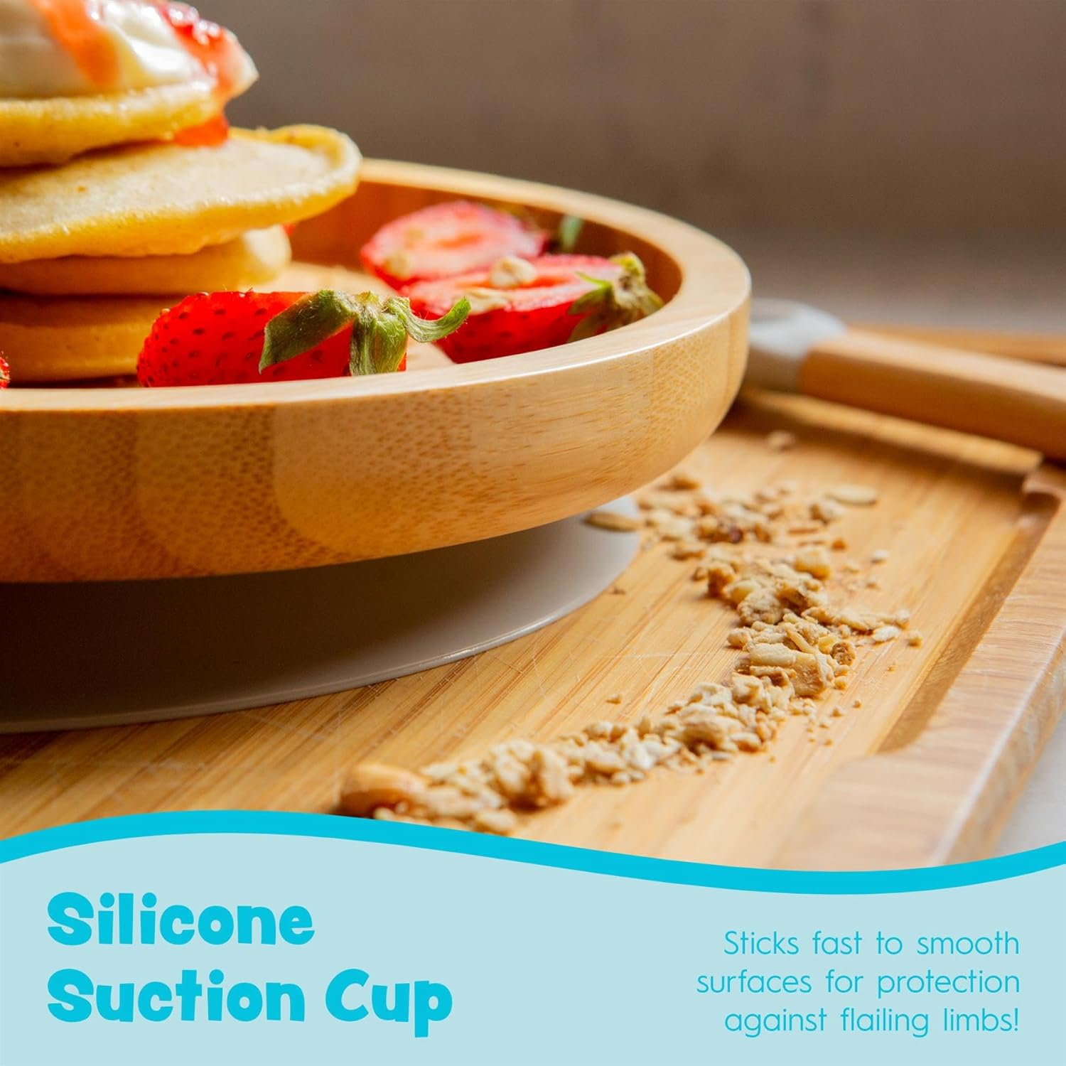 Tiny Dining Children'S Bamboo Suction round Plate - Natural Fibre Baby Toddler Stay Put Segmented Feeding Dish - Green image number 3