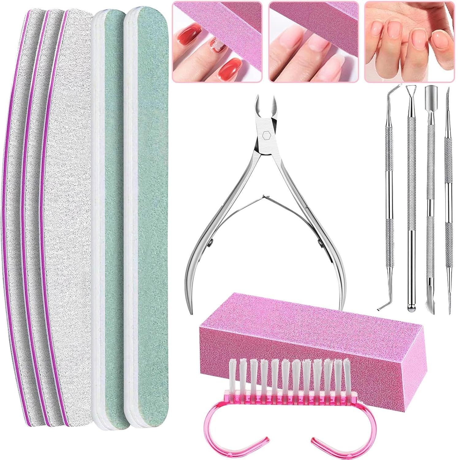 Krujecnt Nail Clipper Set | Nail Care Kit 100/180 Stainless Steel Manicure Tools,Nail Tools with Nail Clipper, Nail Files, Pink Nail Buffer, Nail Cuticle Nipper for Salon image number 2