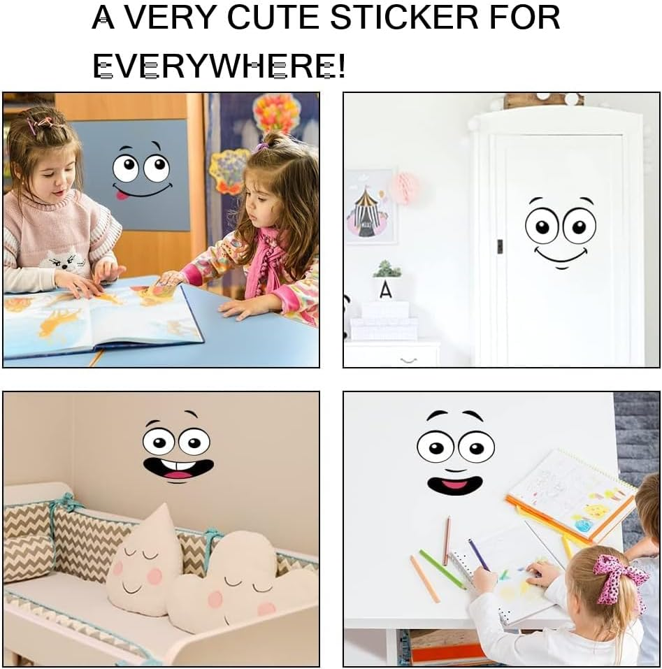 Leanockesa 10Sheets Bin Stickers Adhesive Cartoon Expressions Dustbin Sticker Decorative Wall Stickers Eyes and Mouth DIY Large Decal for Fridge Bins Wall, Indoor Outdoor(6Pc Expressions + 4Pc Logo) image number 6