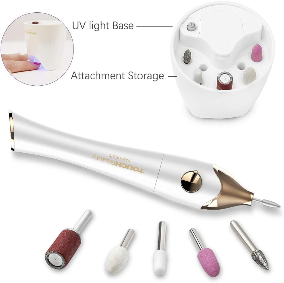 Touchbeauty Nail File Manicure/Pedicure Set with UV Light Dryer,Professional Acrylic Nail Tools Nail Drill Buffer Shine Fingernails Toenails Machine with 5 Attachment Golden image number 6