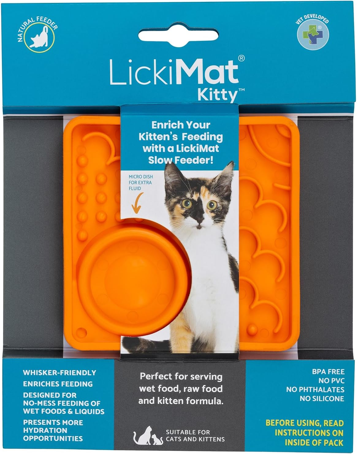 Lickimat Kitty Combo Slow Feeder with Micro Dish - Enhance Hydration for Kittens and Small Cats - Promotes Healthy Eating and Engagement - Ideal for Wet and Dry Food - Innovative Cat Feeding Solution