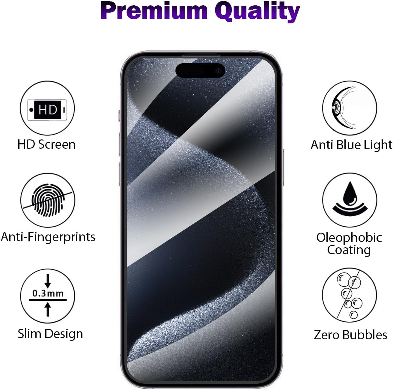 [2 Pack] ZUSLAB Screen Protector for Iphone 15 Pro Max Anti-Blue Light Tempered Glass Eye Protection with Installation Alignment Frame for Apple (2023) image number 5