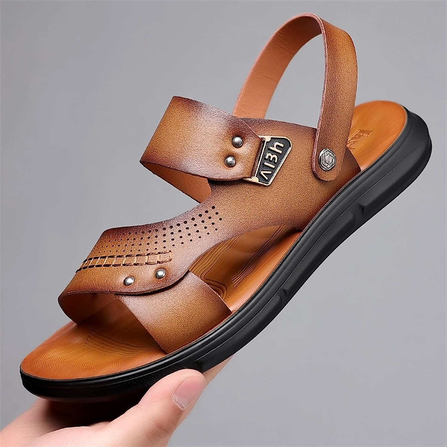 Men Summer Sandals and Slippers Men Leather Sandals Adult Thick-Soled Beach Shoes Non-Slip Open-Toe Leather Sandals (Color : Navy, Size : 8) image number 2