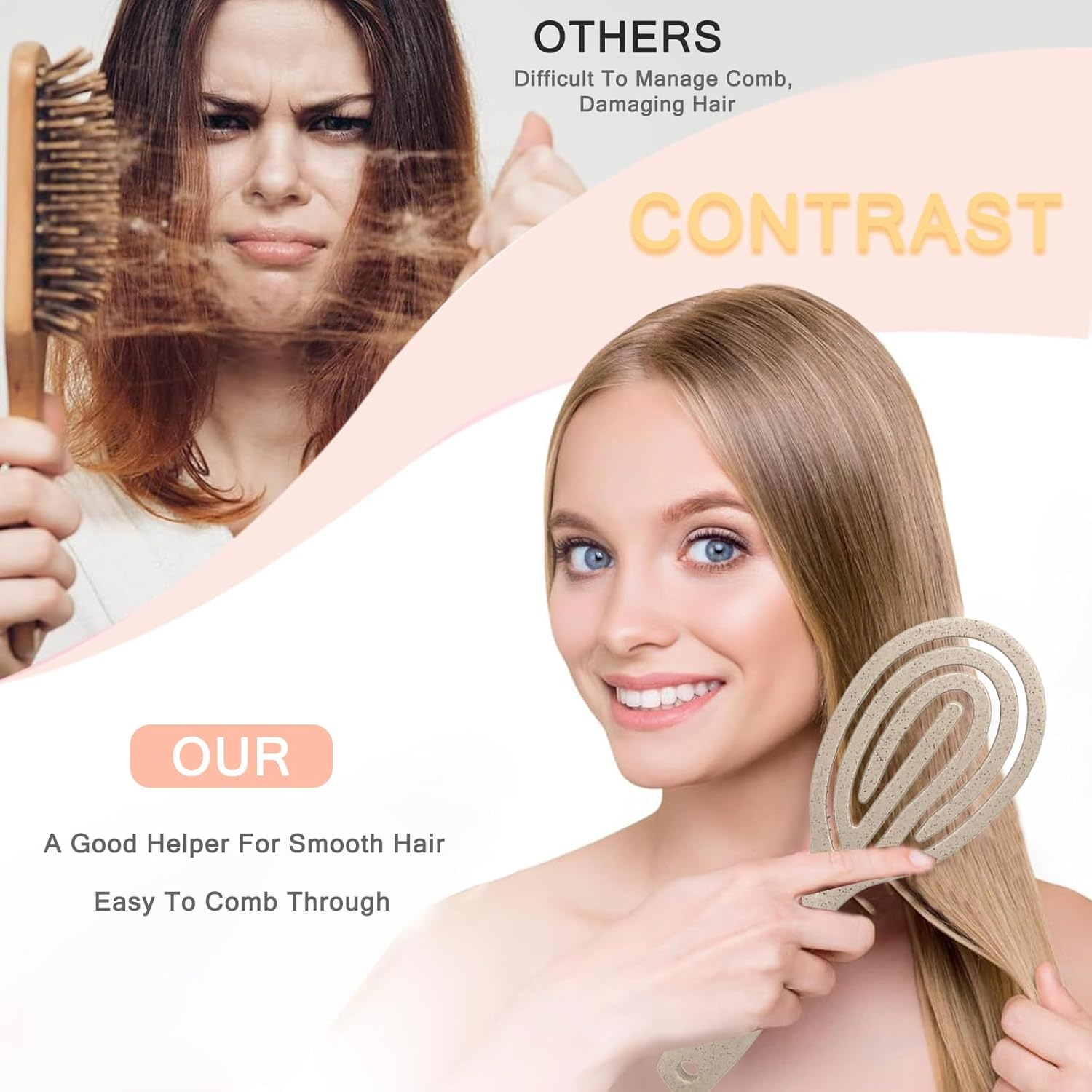 Checkzed Organic Detangling Hair Brush for Women, Men & Children - Does Not Pull on Hair - Hair Straightening Brushes for Straight, Curly & Wet Hair - Unique Spiral Hairbrush image number 2